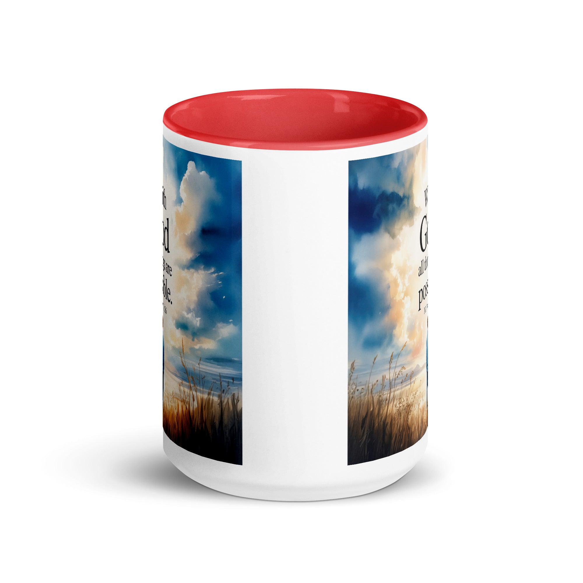 Matthew 19:26 Bible Verse Jesus White Ceramic Mug with Color Inside