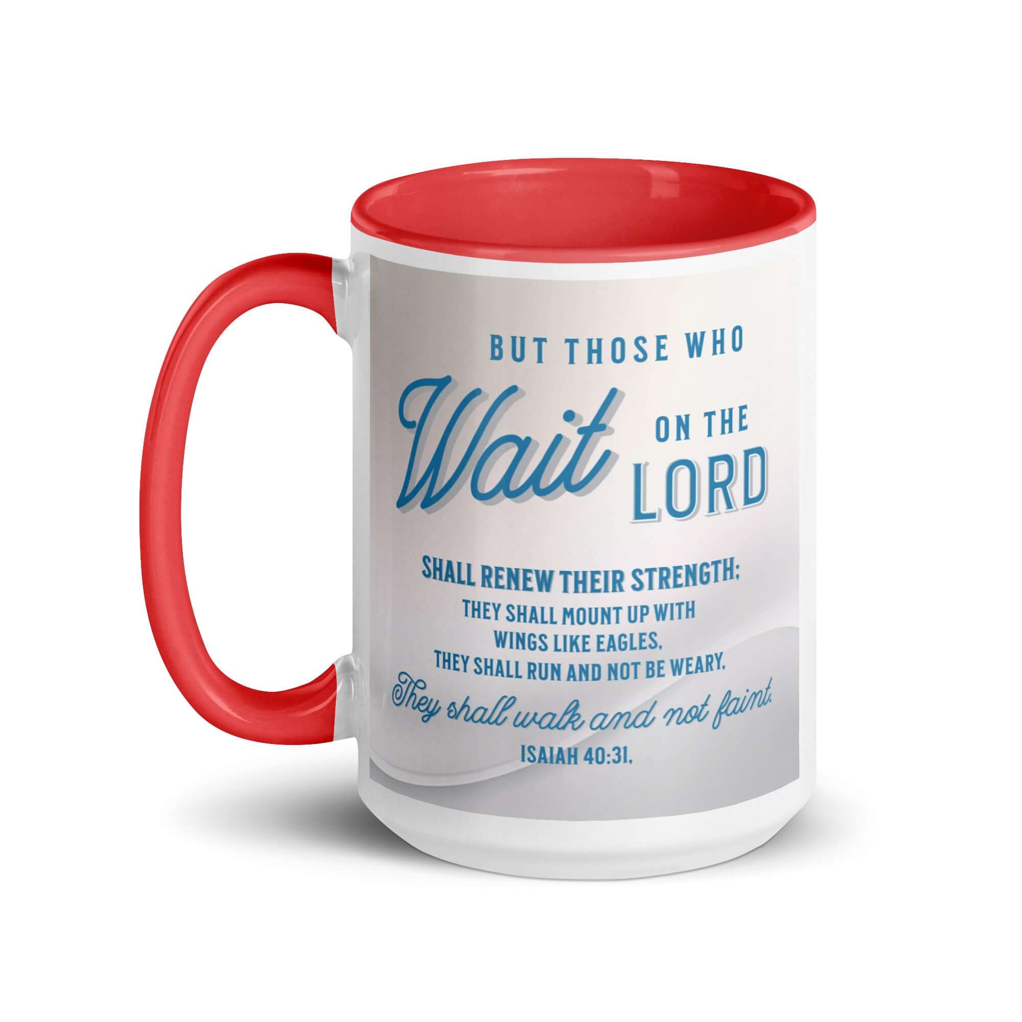Isaiah 40:31 Bible Verse, Wings like Eagles White Ceramic Mug with Color Inside