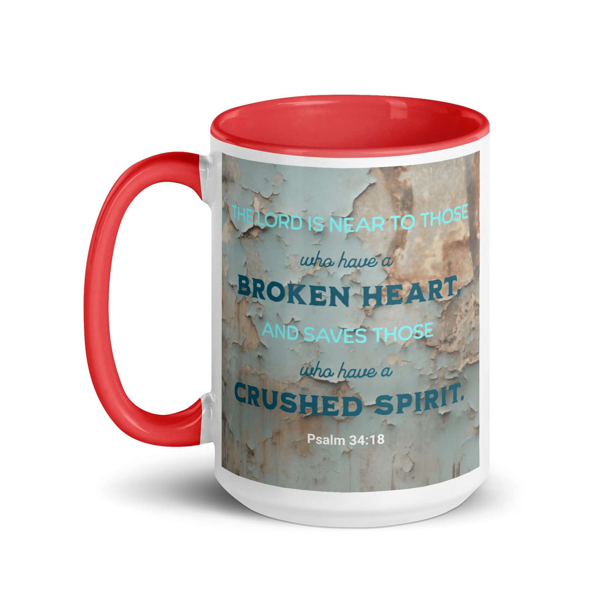 Psalm 34:18 Bible Verse, The LORD is Near White Ceramic Mug with Color Inside
