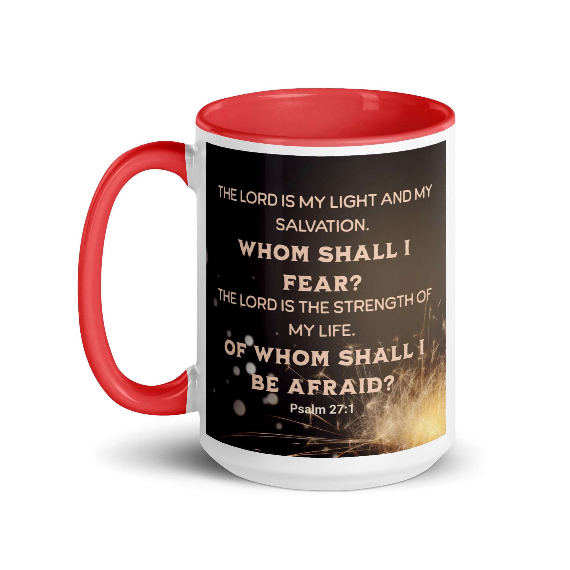 Psalm 27:1 Bible Verse, The LORD is My Light White Ceramic Mug with Color Inside