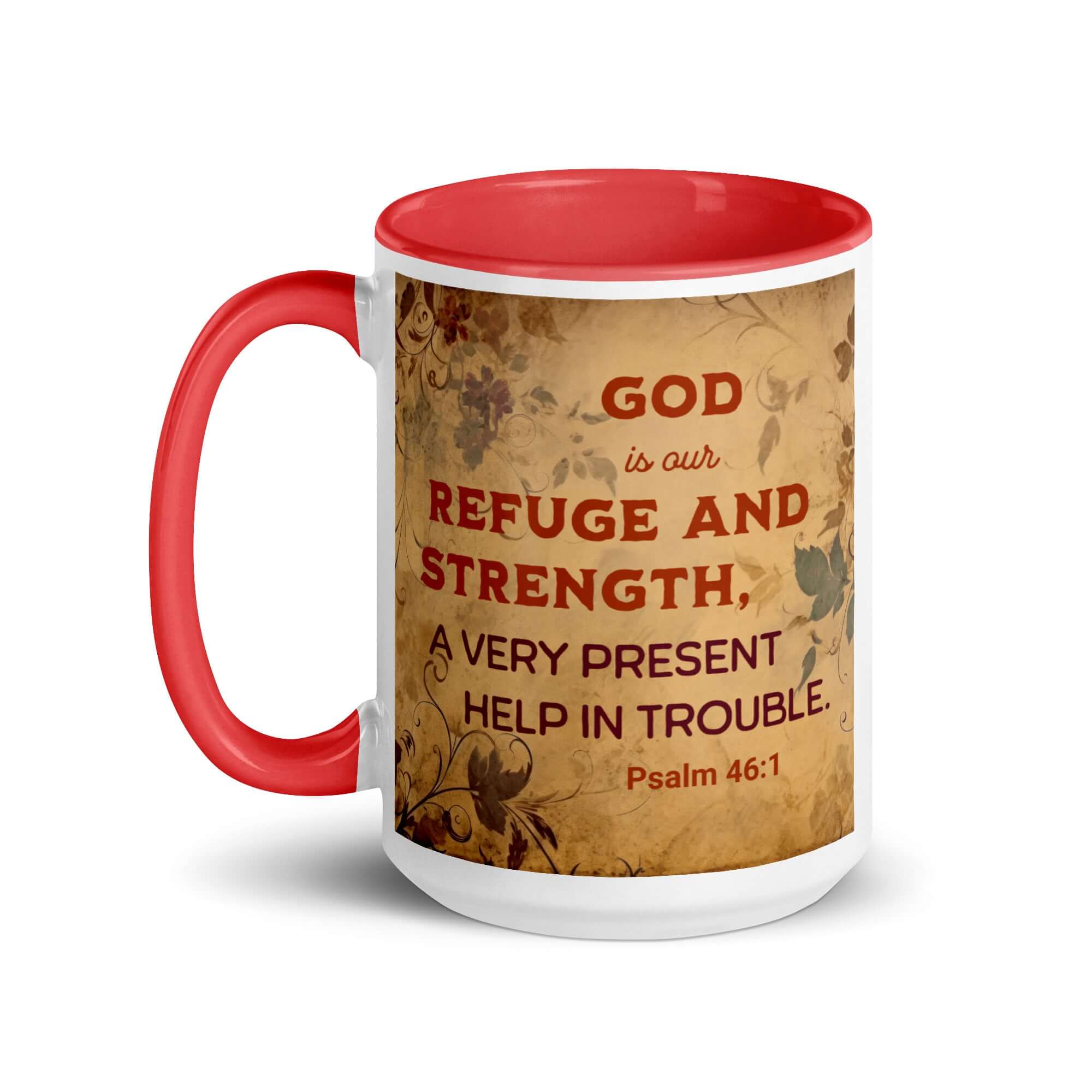 Psalm 46:1 Bible Verse, God is Our Refuge White Ceramic Mug with Color Inside
