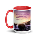1 Corinthians 2:5 Bible Verse, power of God White Ceramic Mug with Color Inside