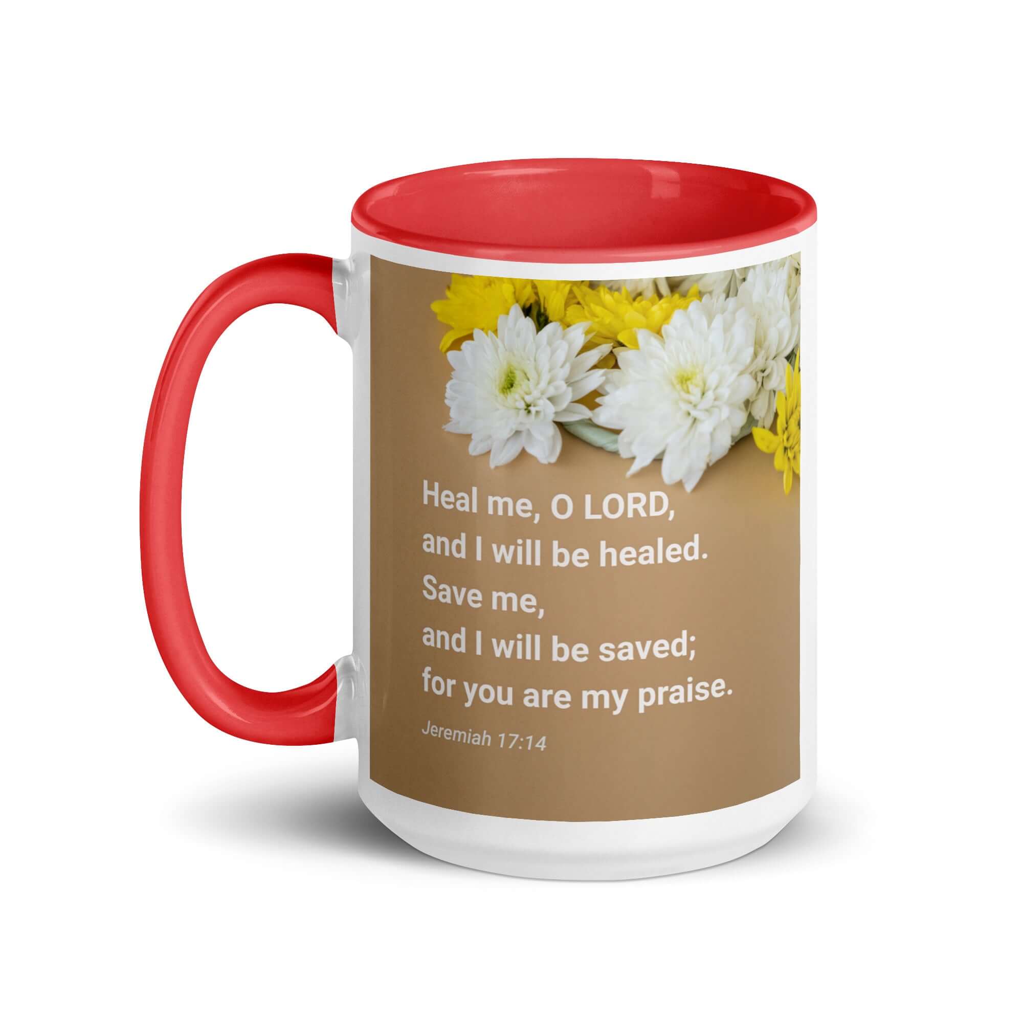Jeremiah 17:14 Bible Verse, Heal me, O LORD White Ceramic Mug with Color Inside