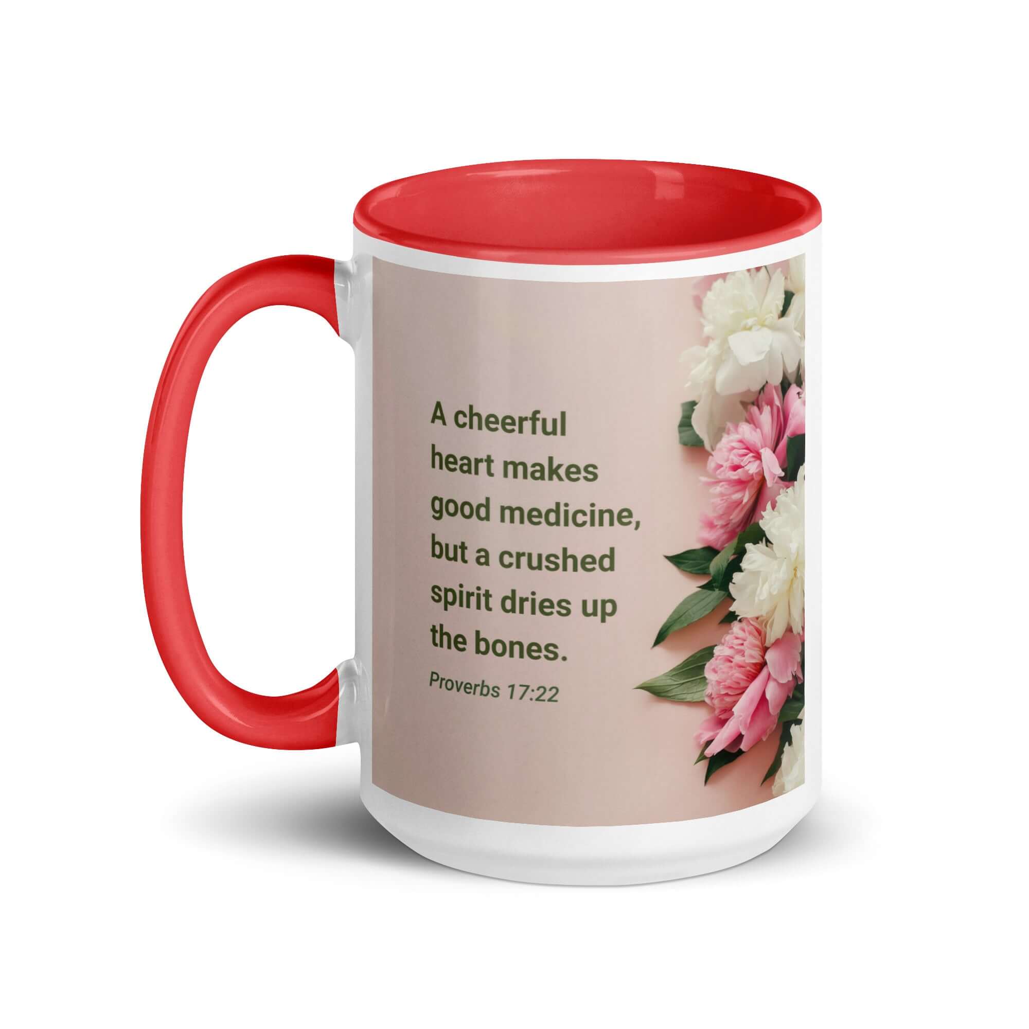 Proverbs 17:22 Bible Verse, good medicine White Ceramic Mug with Color Inside