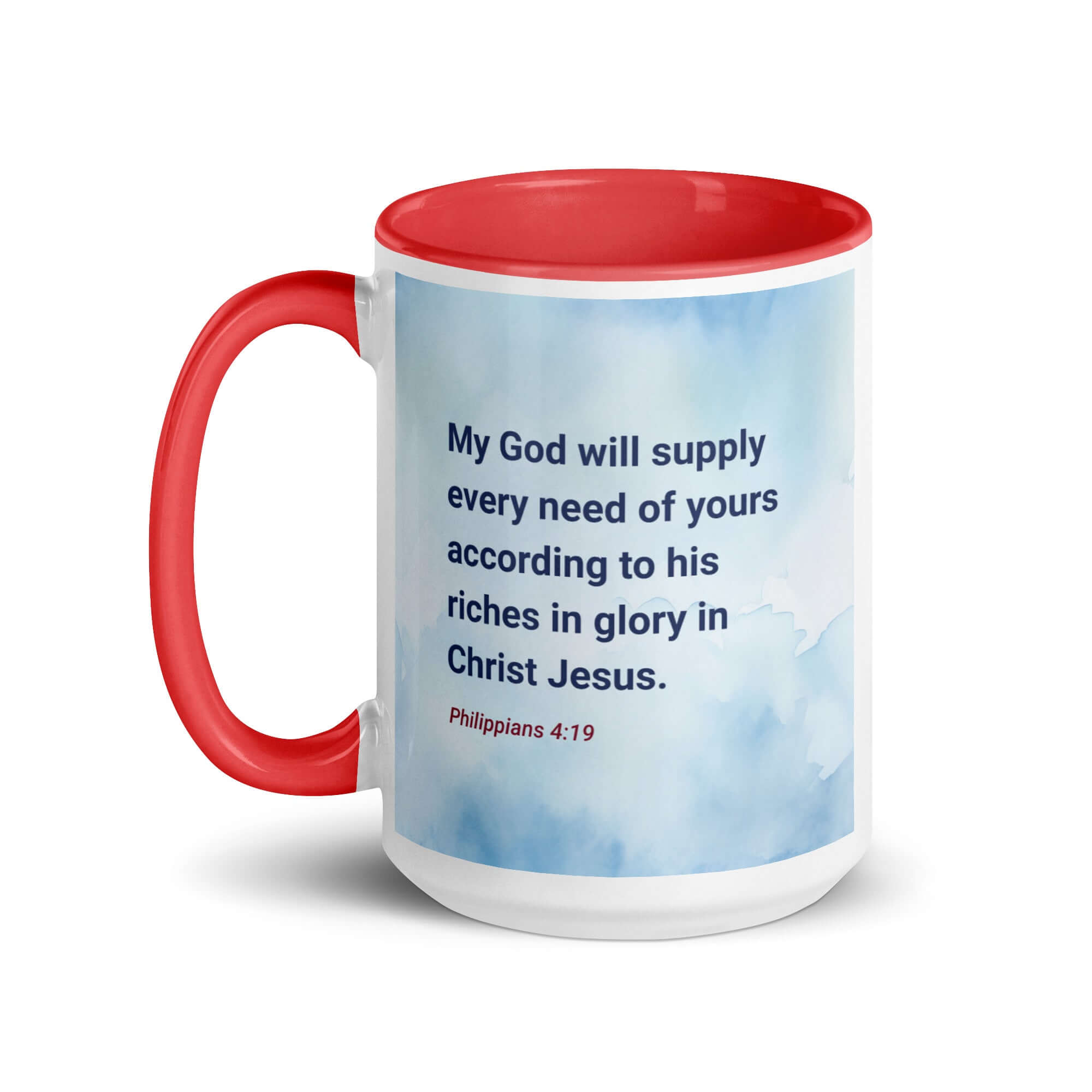 Philippians 4:19 Bible Verse, God will supply White Ceramic Mug with Color Inside