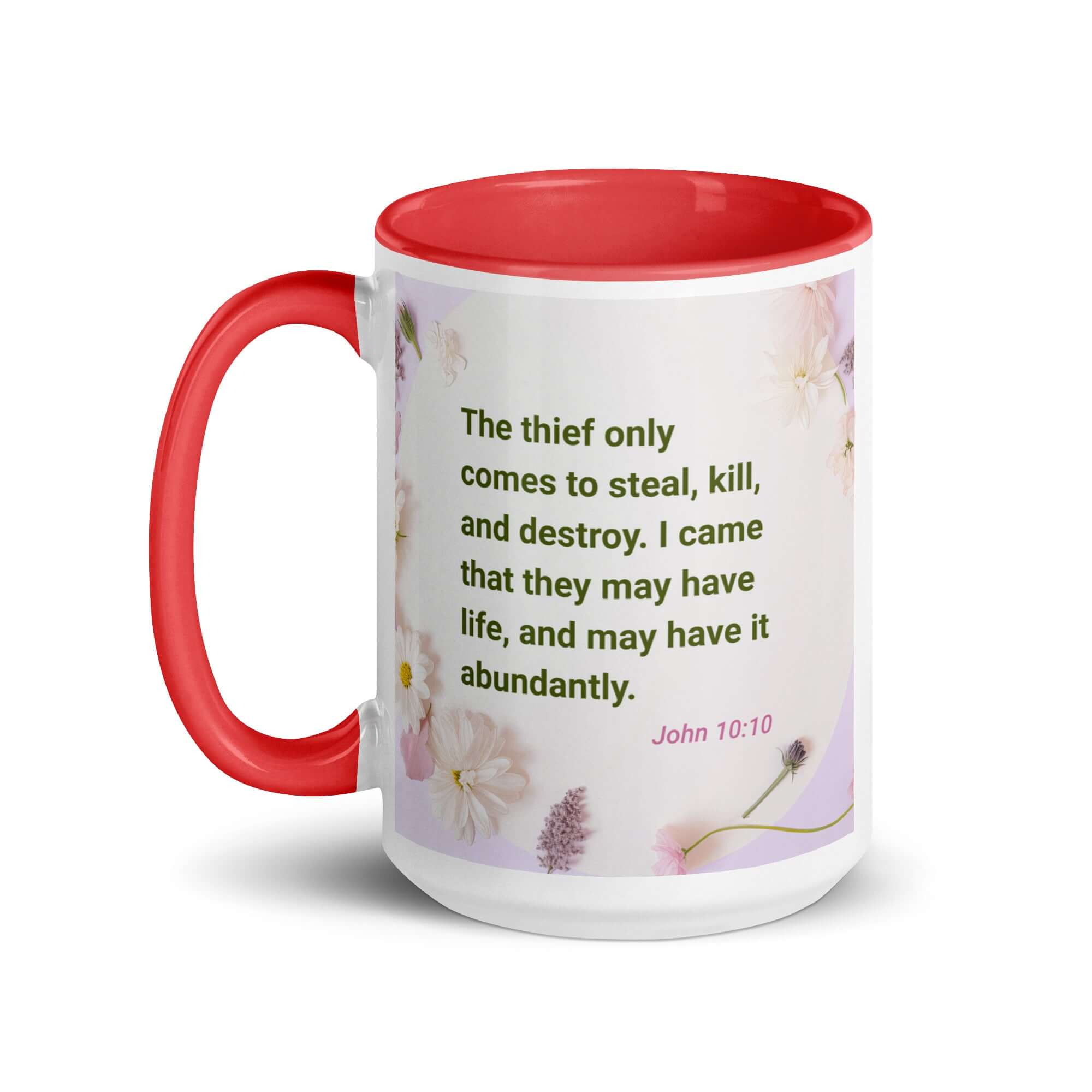 John 10:10 Bible Verse, Abundant Life White Ceramic Mug with Color Inside