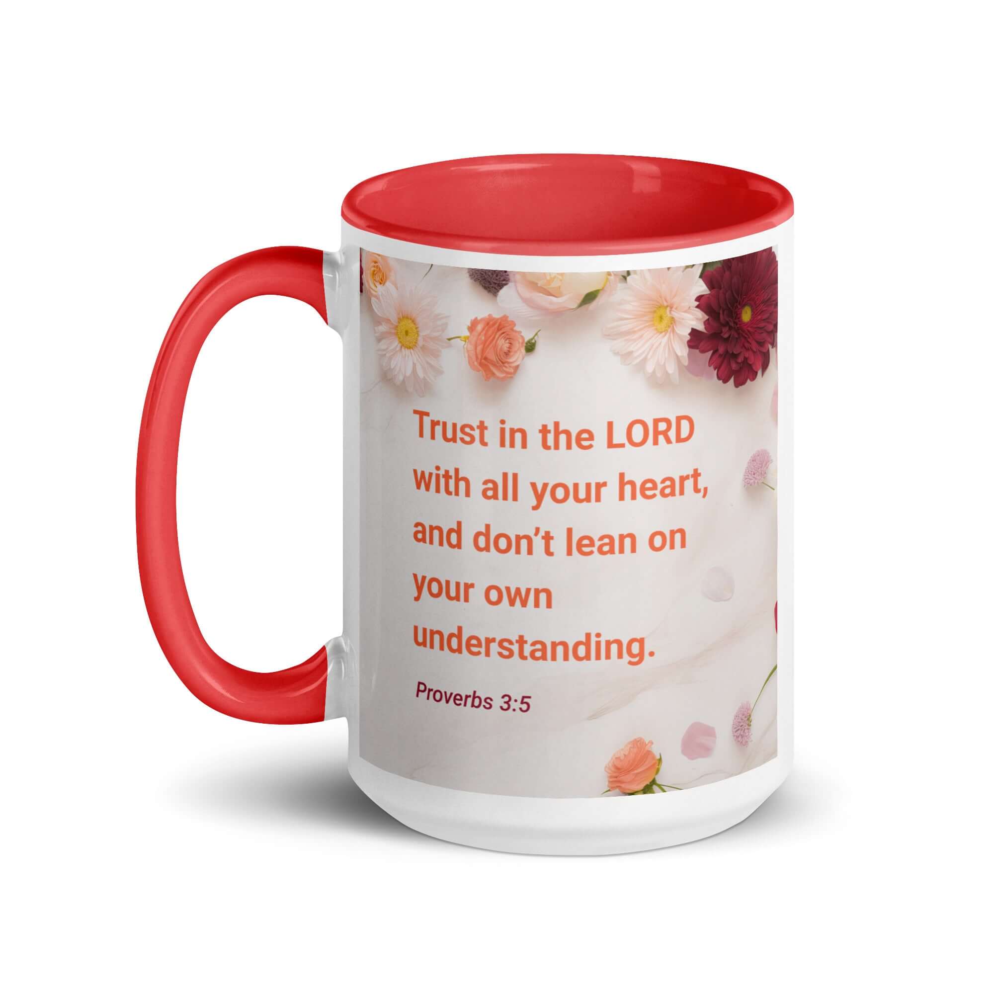 Proverbs 3:5 Bible Verse, Trust in the LORD White Ceramic Mug with Color Inside
