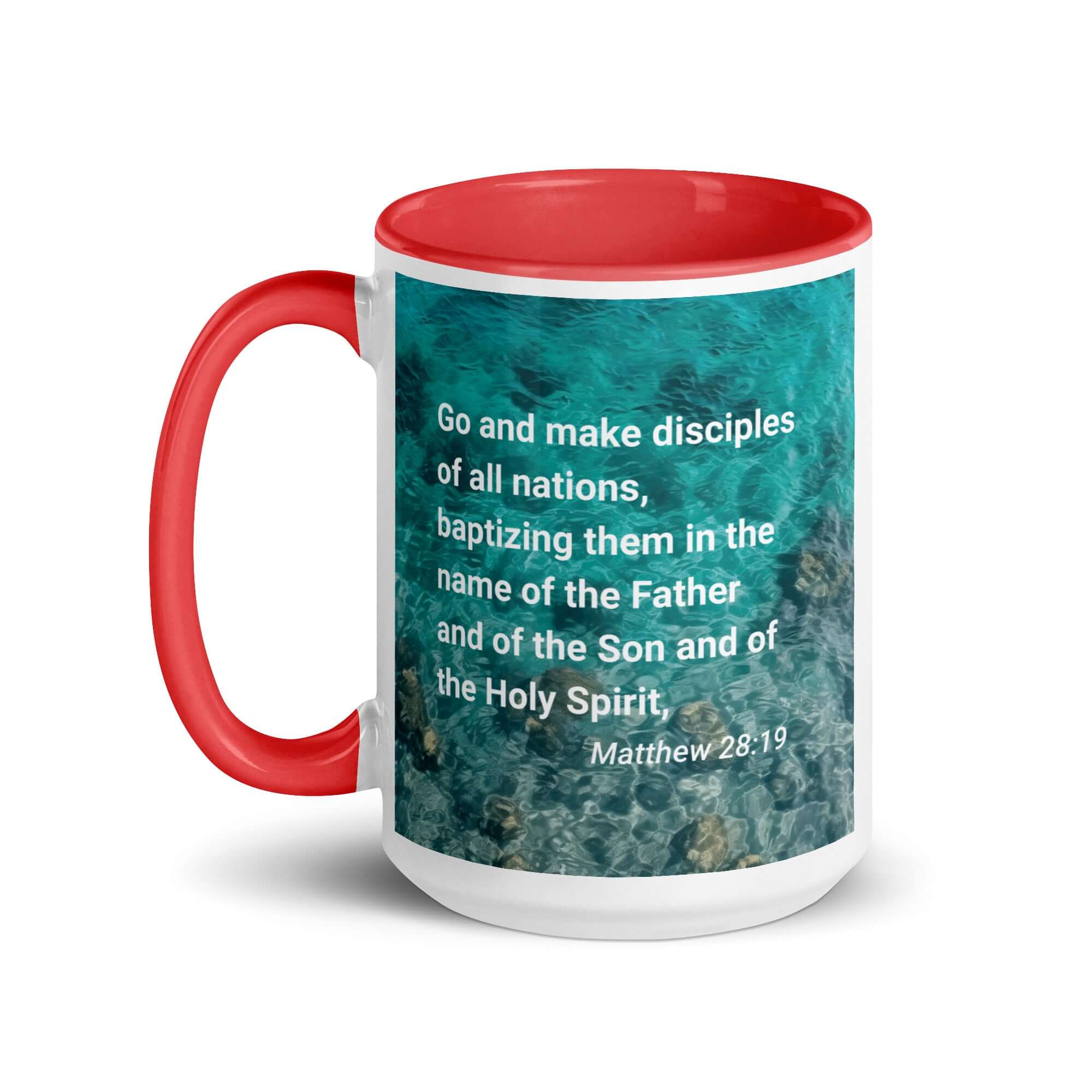 Matthew 28:19 Bible Verse, Make Disciples White Ceramic Mug with Color Inside