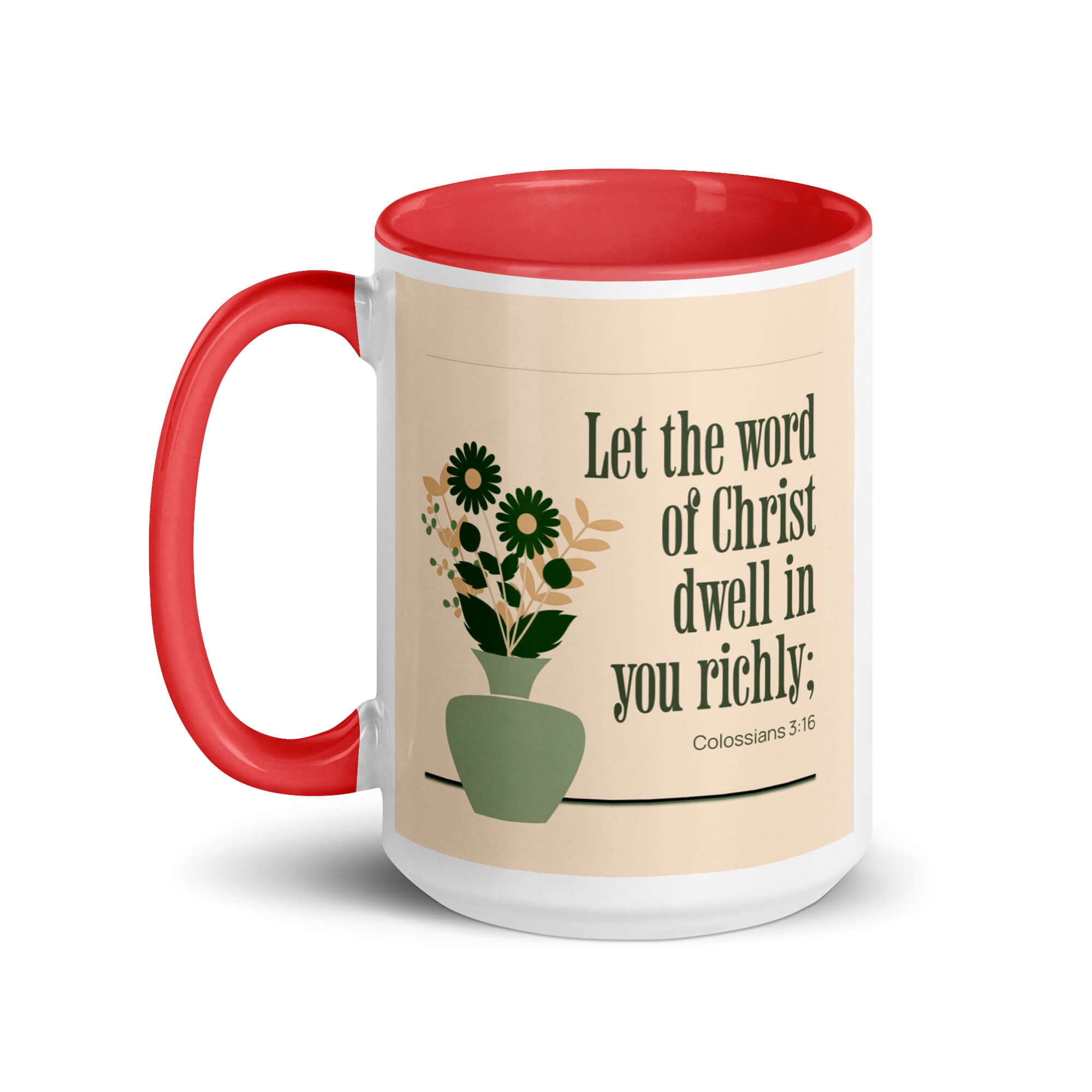 Colossians 3:16 Bible Verse, word of Christ White Ceramic Mug with Color Inside
