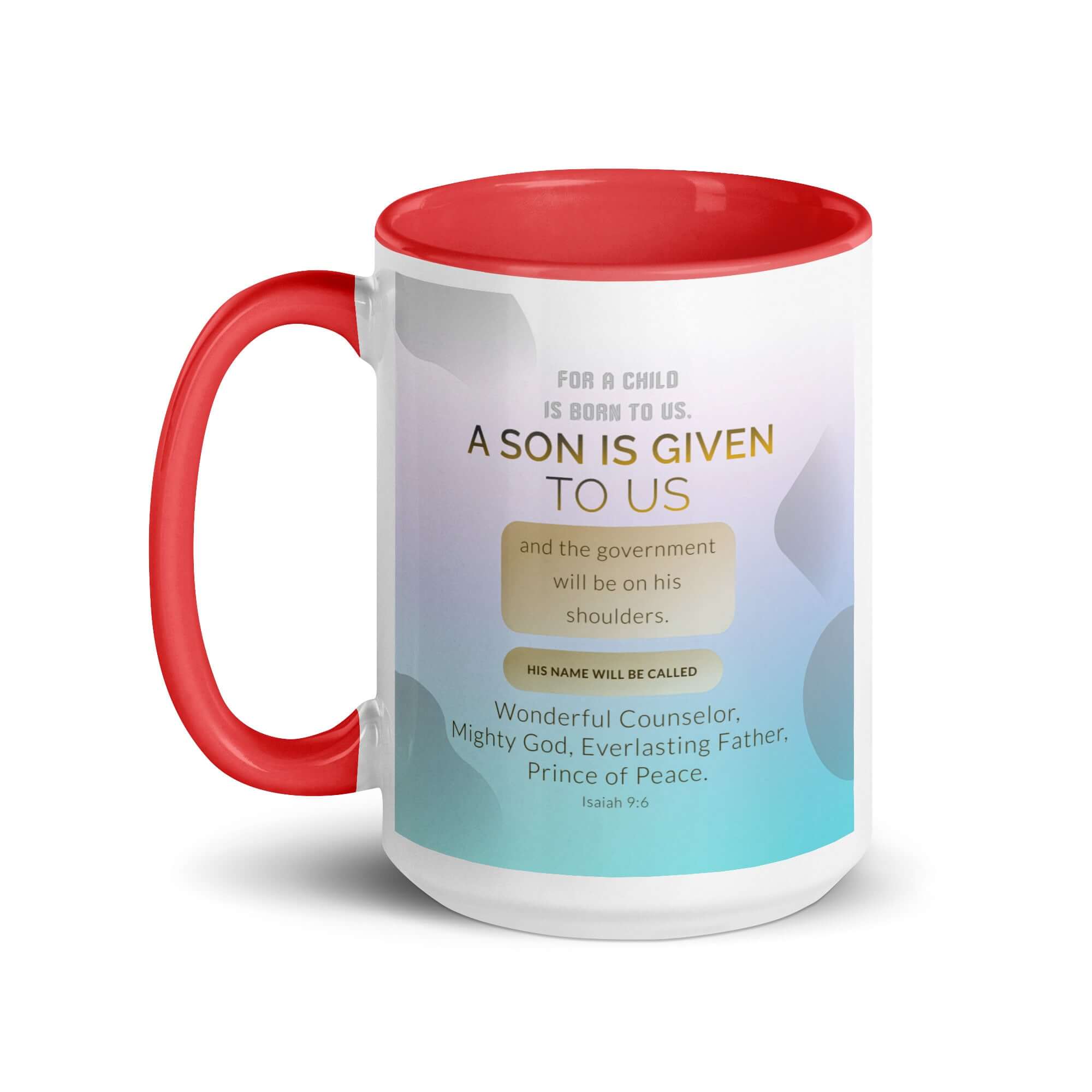 Isaiah 9:6 Bible Verse, Wonderful Counselor White Ceramic Mug with Color Inside