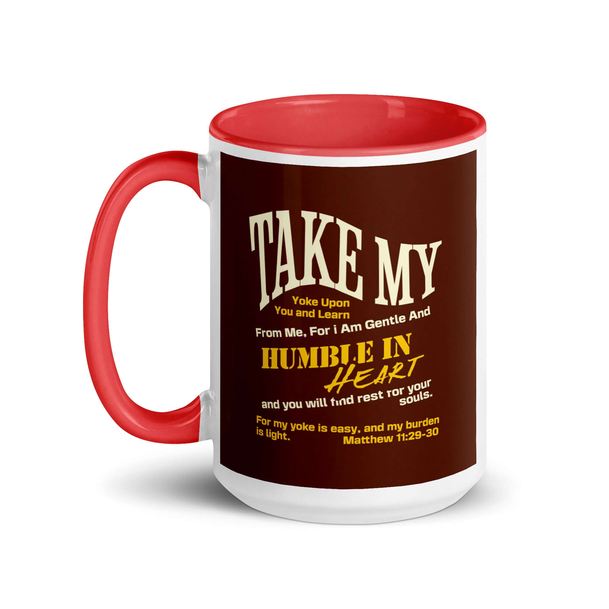 Matthew 11:29-30 Bible Verse, learn from me White Ceramic Mug with Color Inside