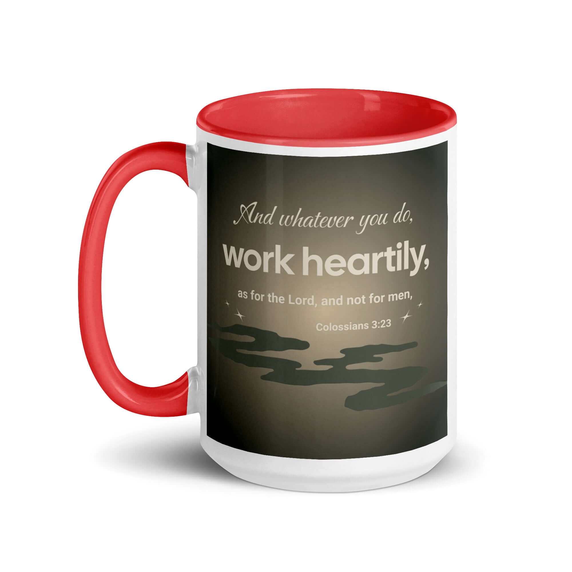 Colossians 3:23 Bible Verse, as for the Lord White Ceramic Mug with Color Inside
