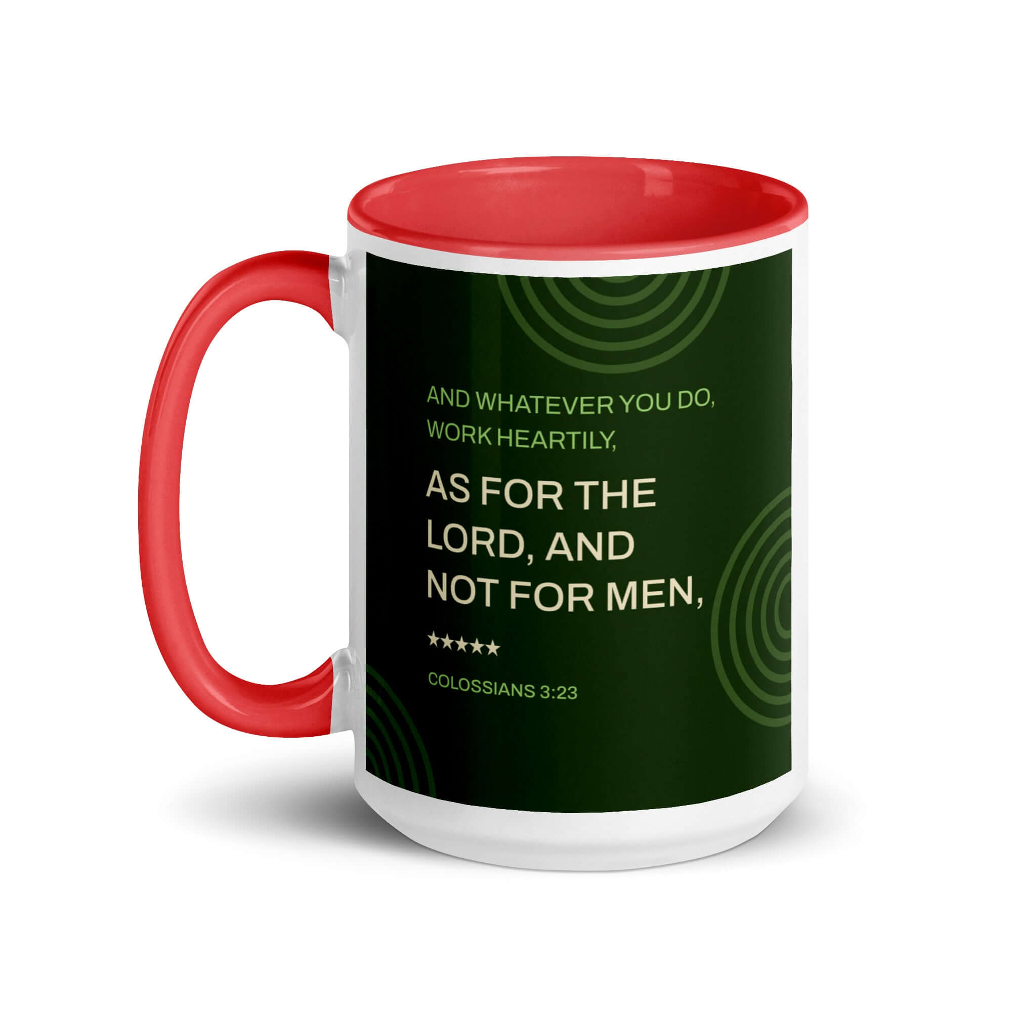 Colossians 3:23 Bible Verse, not for men White Ceramic Mug with Color Inside