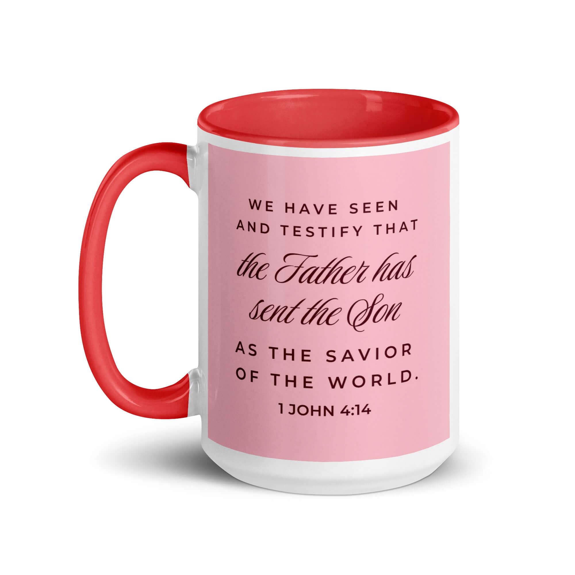 1 John 4:14 Bible Verse, We have seen White Ceramic Mug with Color Inside
