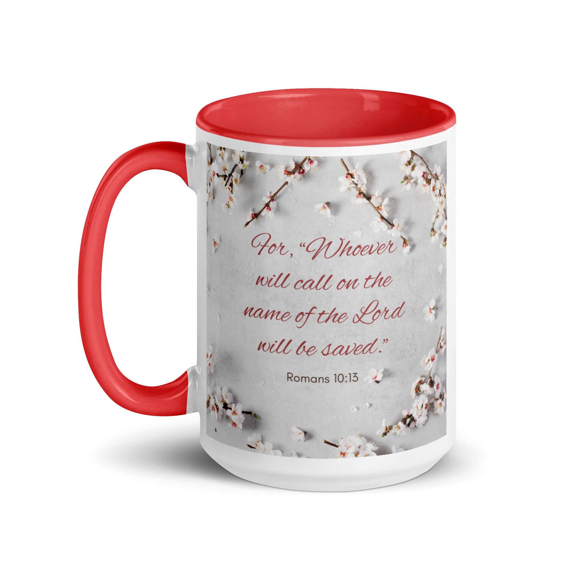 Romans 10:13 Bible Verse, the Lord White Ceramic Mug with Color Inside