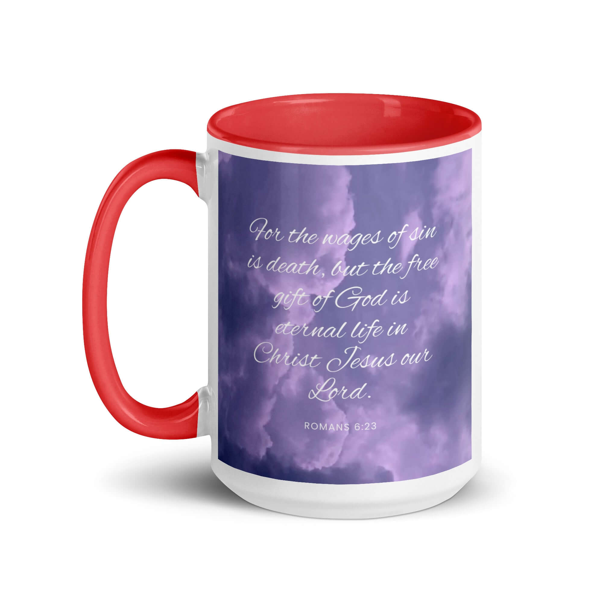 Romans 6:23 Bible Verse, free gift White Ceramic Mug with Color Inside