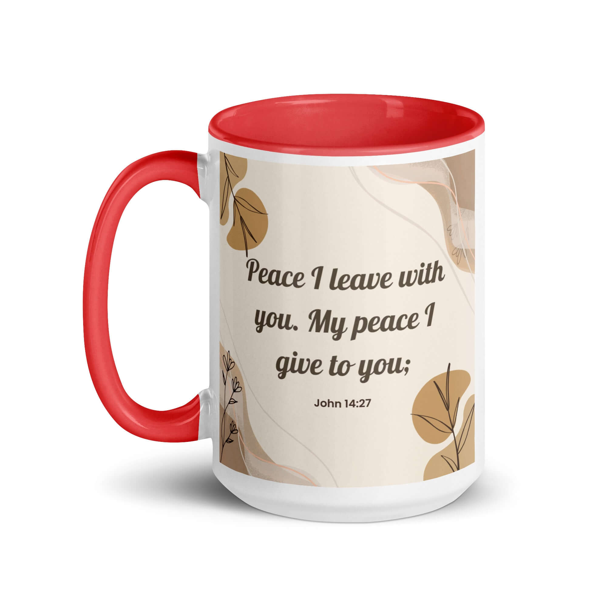 John 14:27 Bible Verse, Peace I White Ceramic Mug with Color Inside