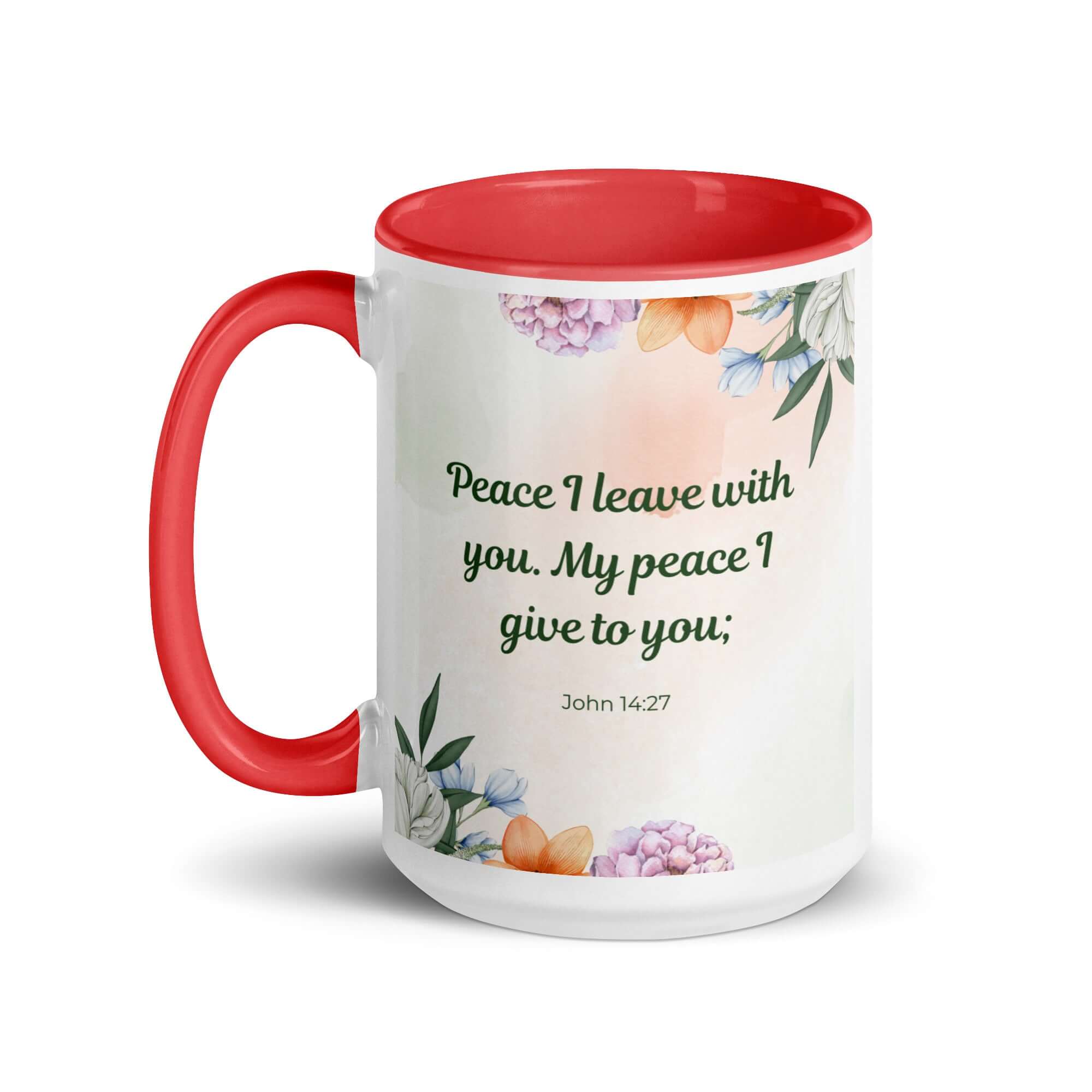 John 14:27 Bible Verse, with you White Ceramic Mug with Color Inside