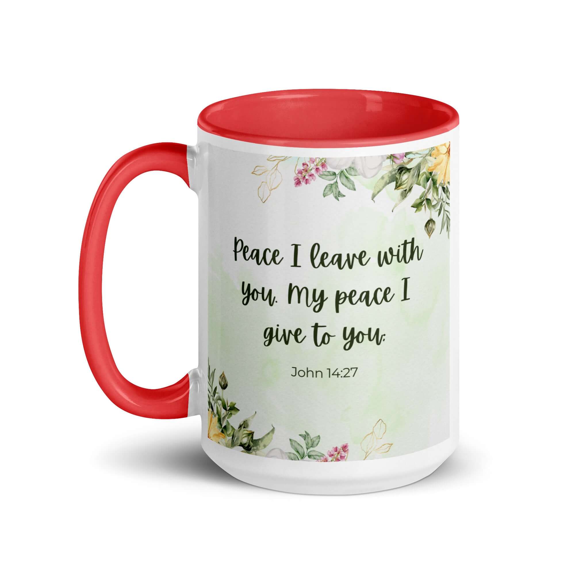 John 14:27 Bible Verse, My peace White Ceramic Mug with Color Inside