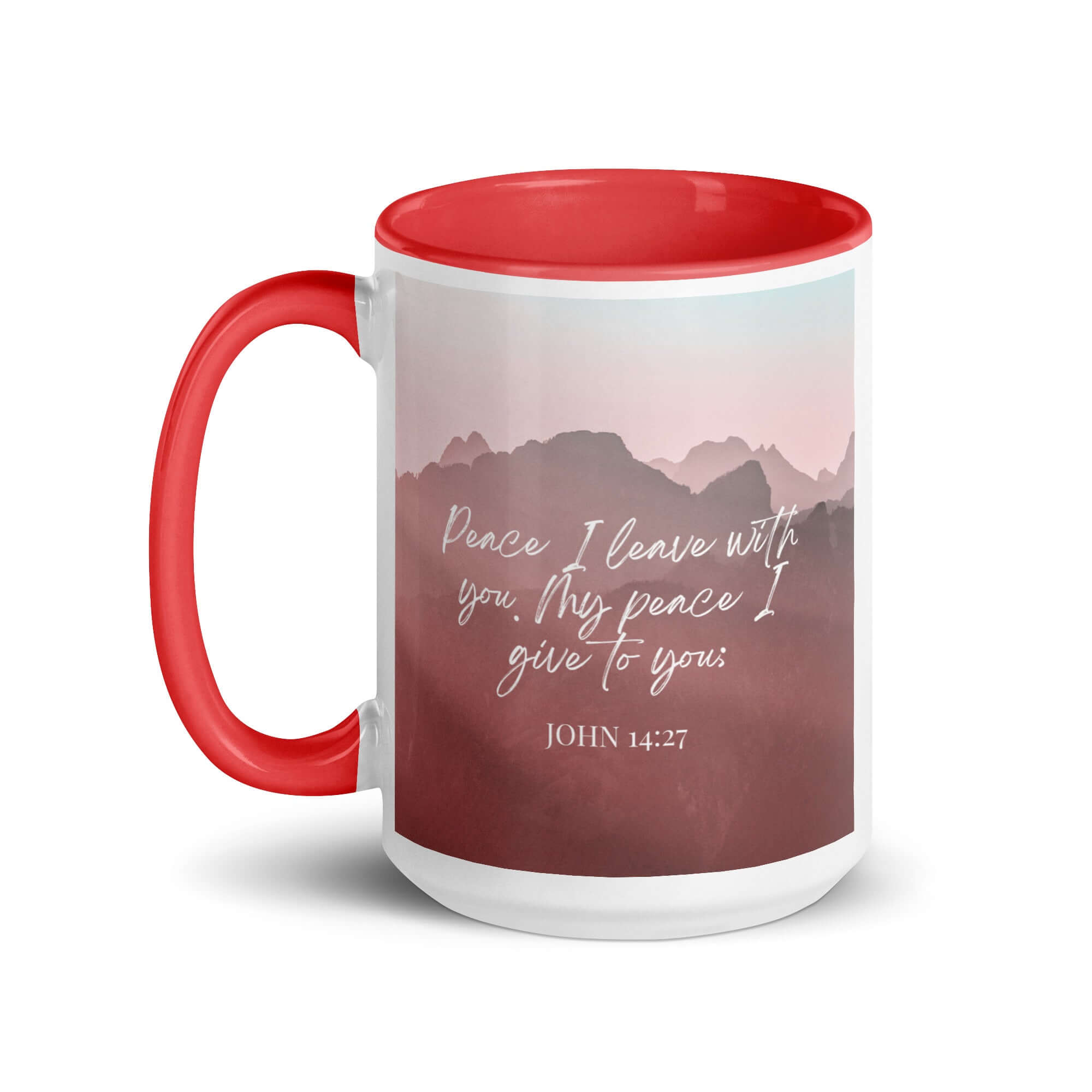 John 14:27 Bible Verse, I give you White Ceramic Mug with Color Inside