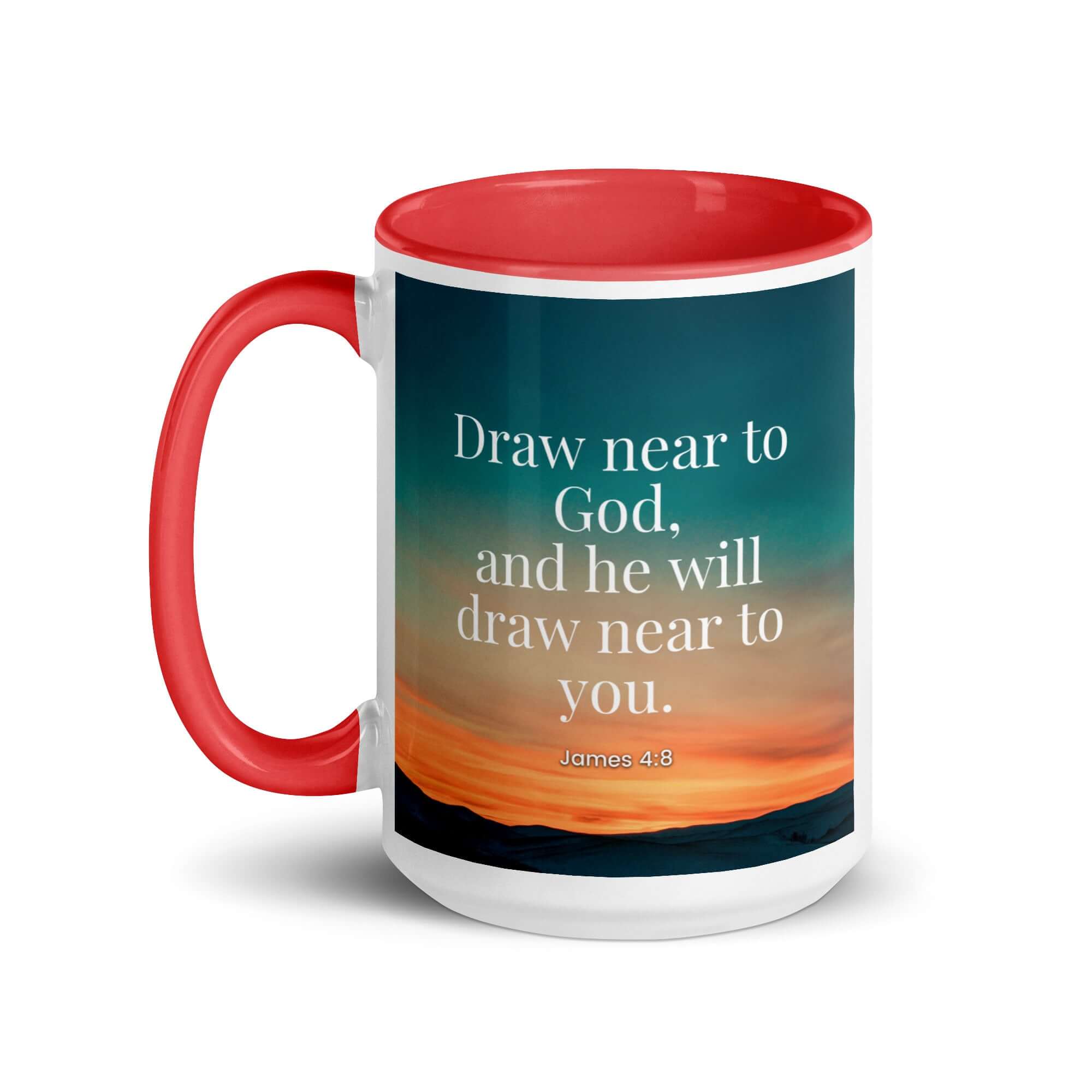James 4:8 Bible Verse, near to God White Ceramic Mug with Color Inside