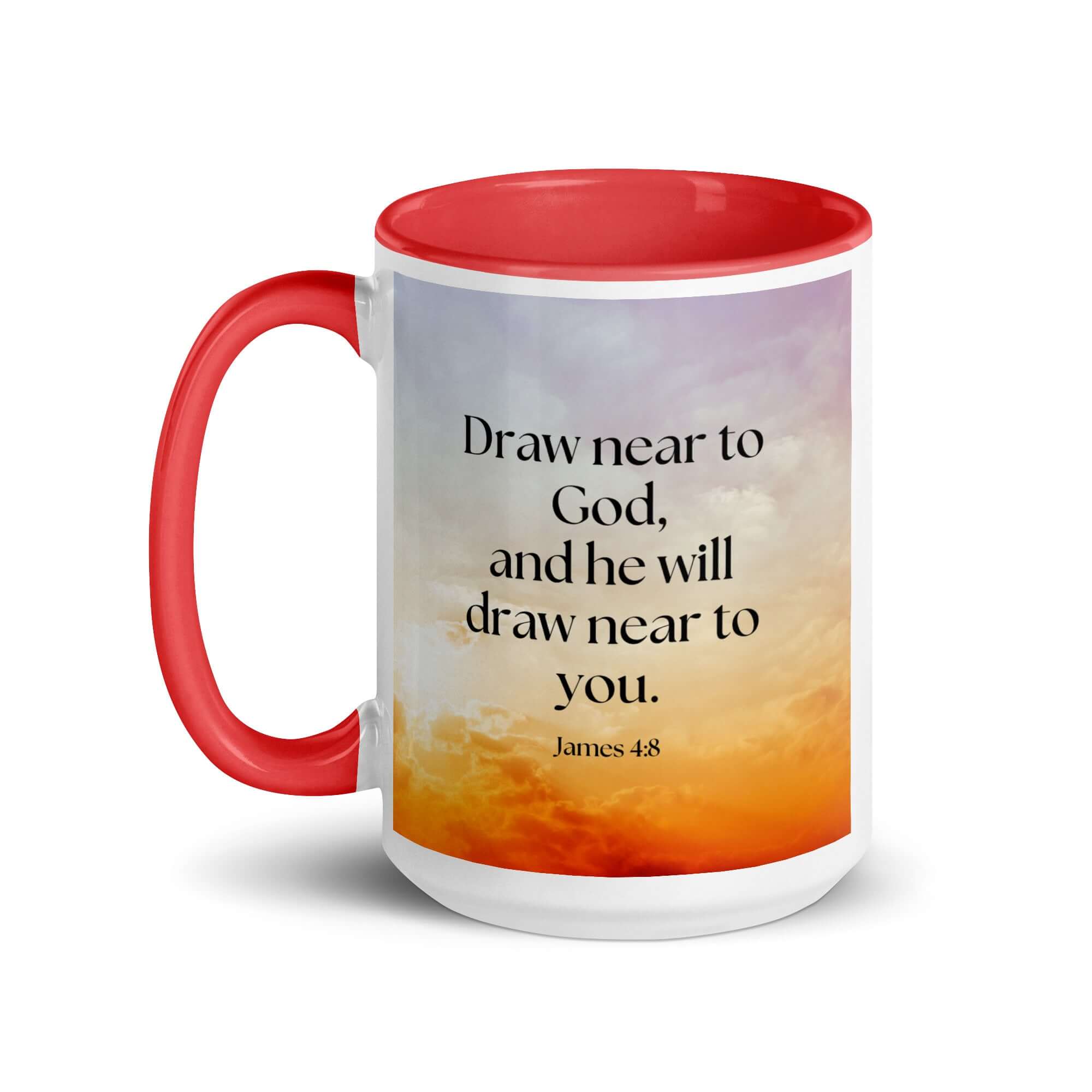 James 4:8 Bible Verse, he will draw White Ceramic Mug with Color Inside
