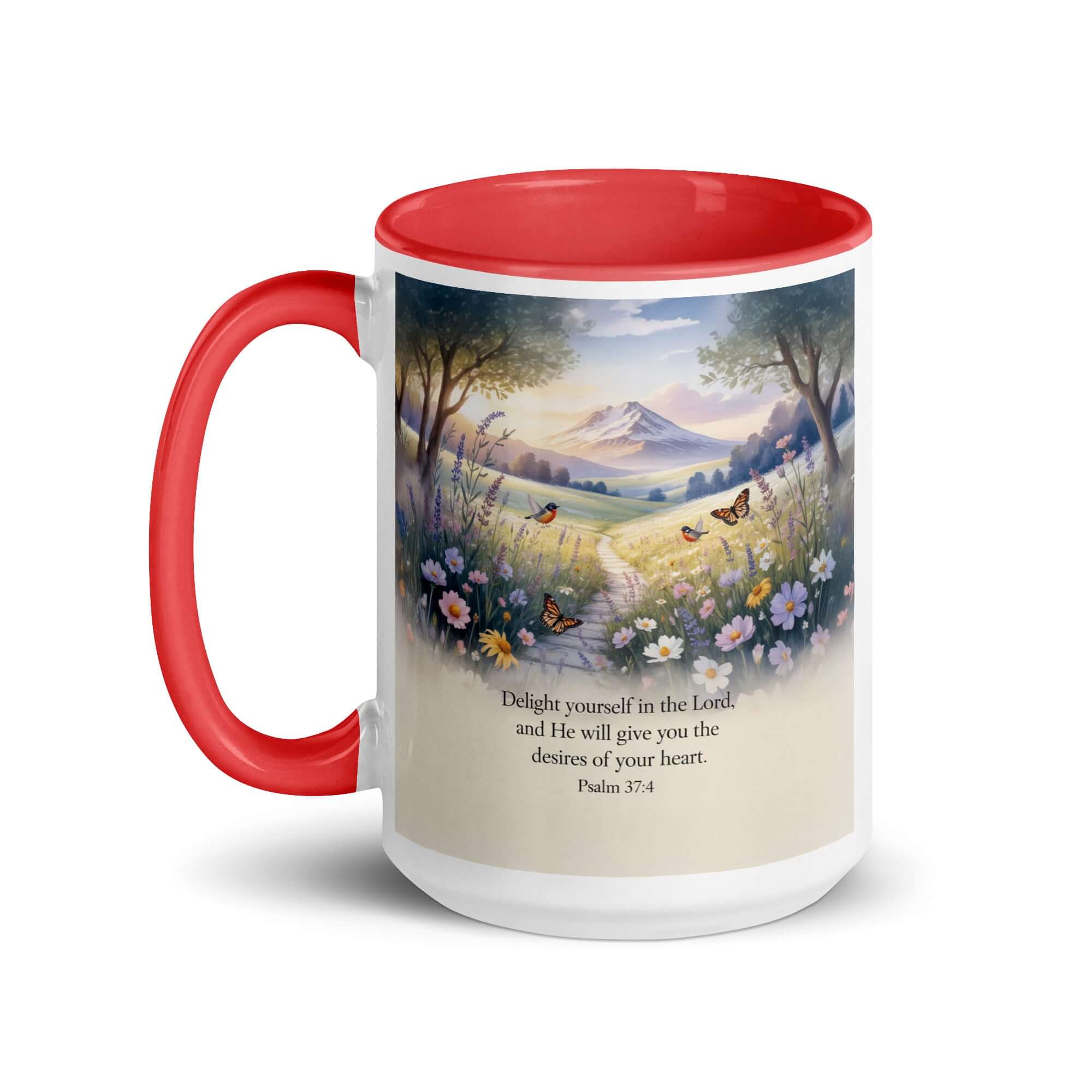 Psalm 37:4 Bible Verse, Delight White Ceramic Mug with Color Inside