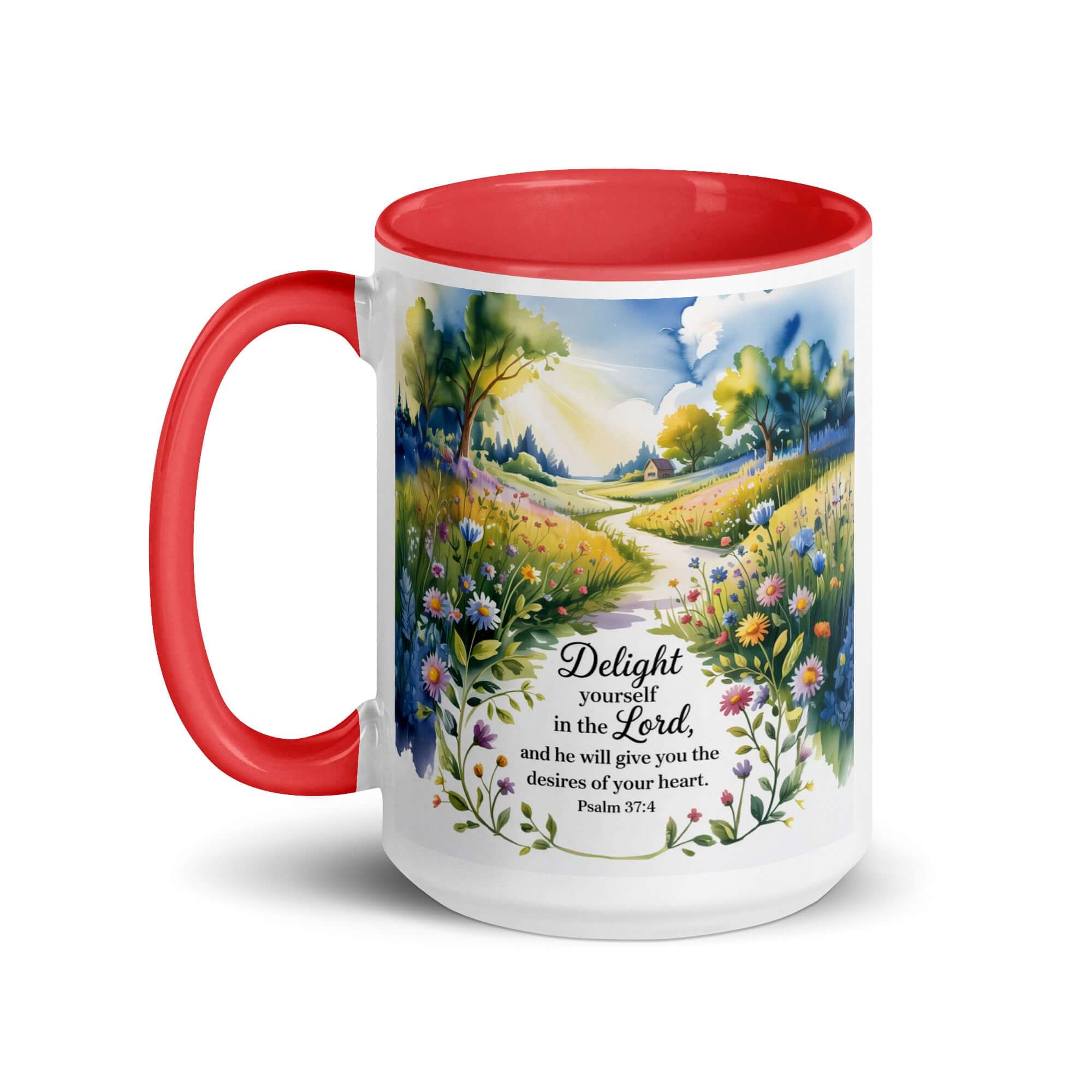 Psalm 37:4 Bible Verse, desires White Ceramic Mug with Color Inside