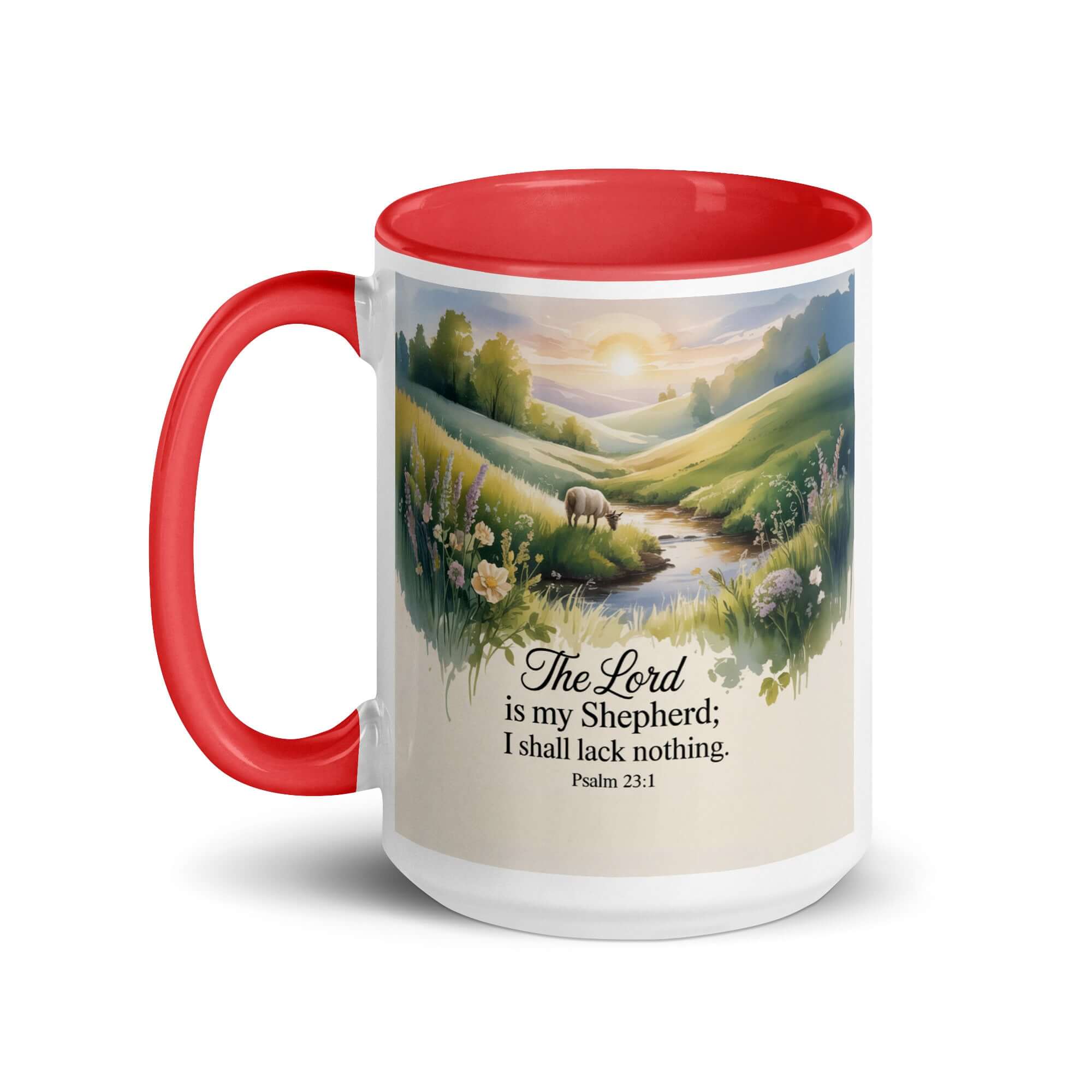 Psalm 23:1 Bible Verse, Lord White Ceramic Mug with Color Inside