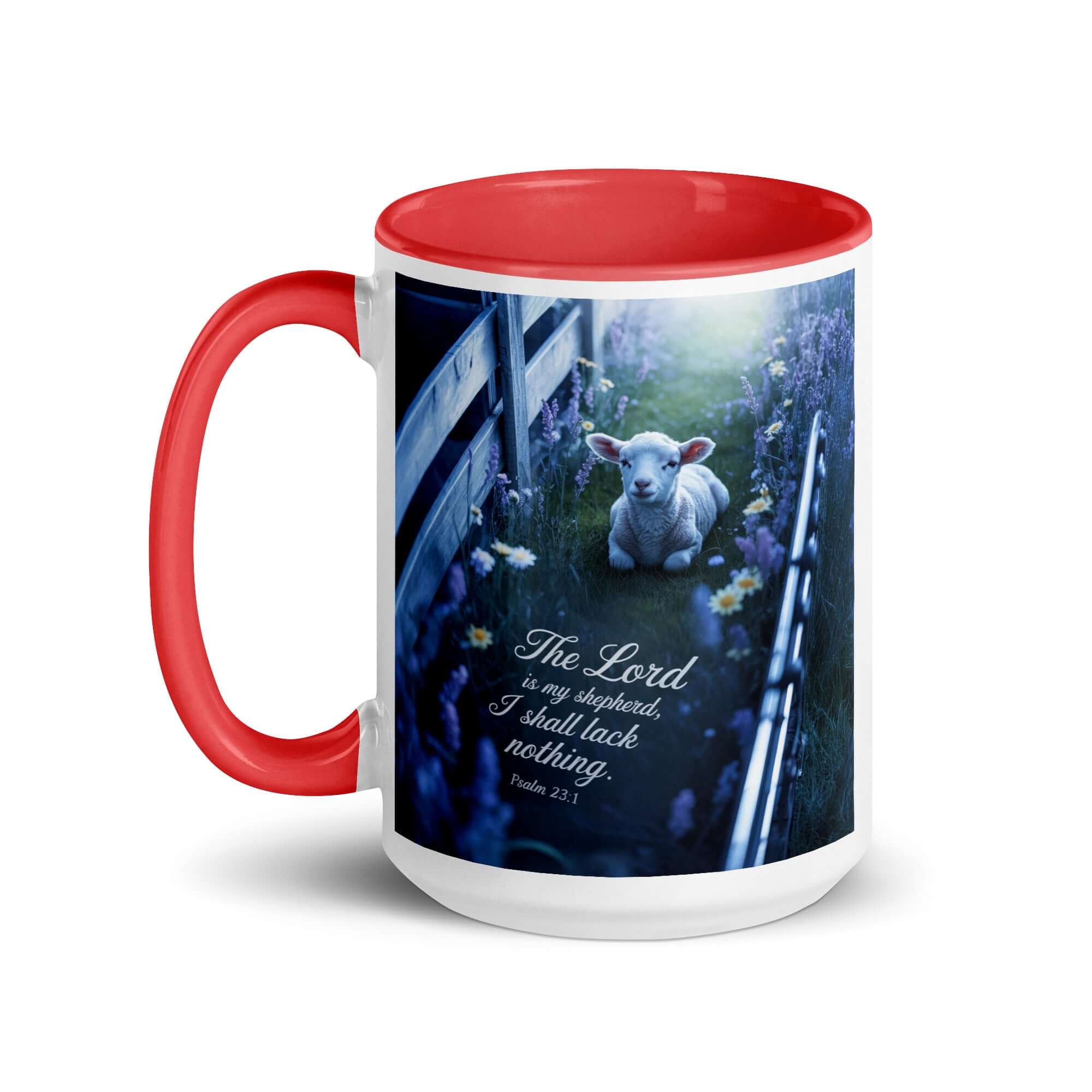 Psalm 23:1 Bible Verse, Shepherd White Ceramic Mug with Color Inside