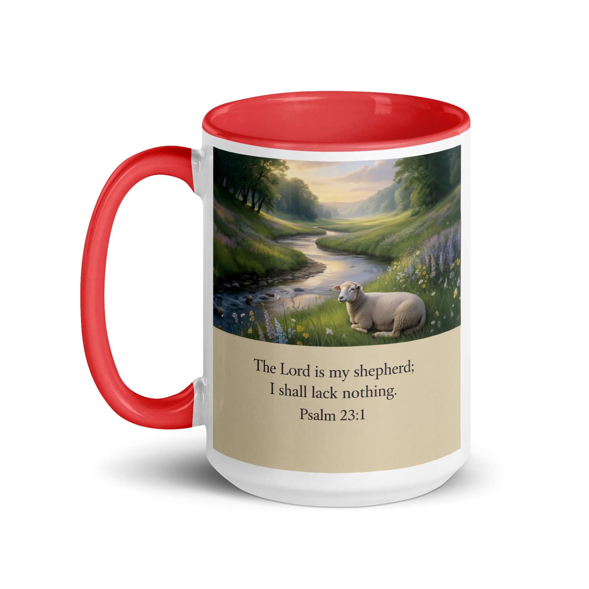 Psalm 23:1 Bible Verse, I shall White Ceramic Mug with Color Inside