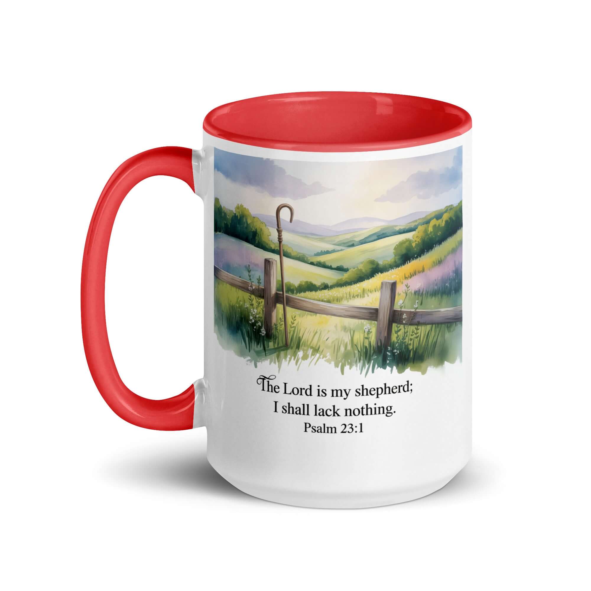Psalm 23:1 Bible Verse, Lack White Ceramic Mug with Color Inside
