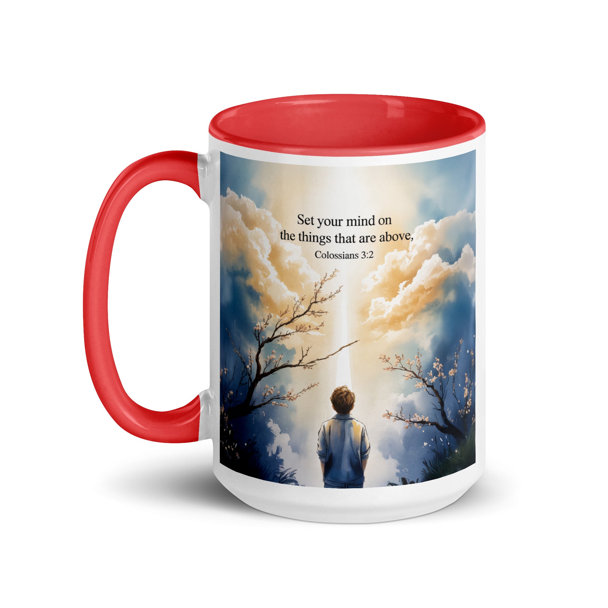 Colossians 3:2 Bible Verse the things White Ceramic Mug with Color Inside