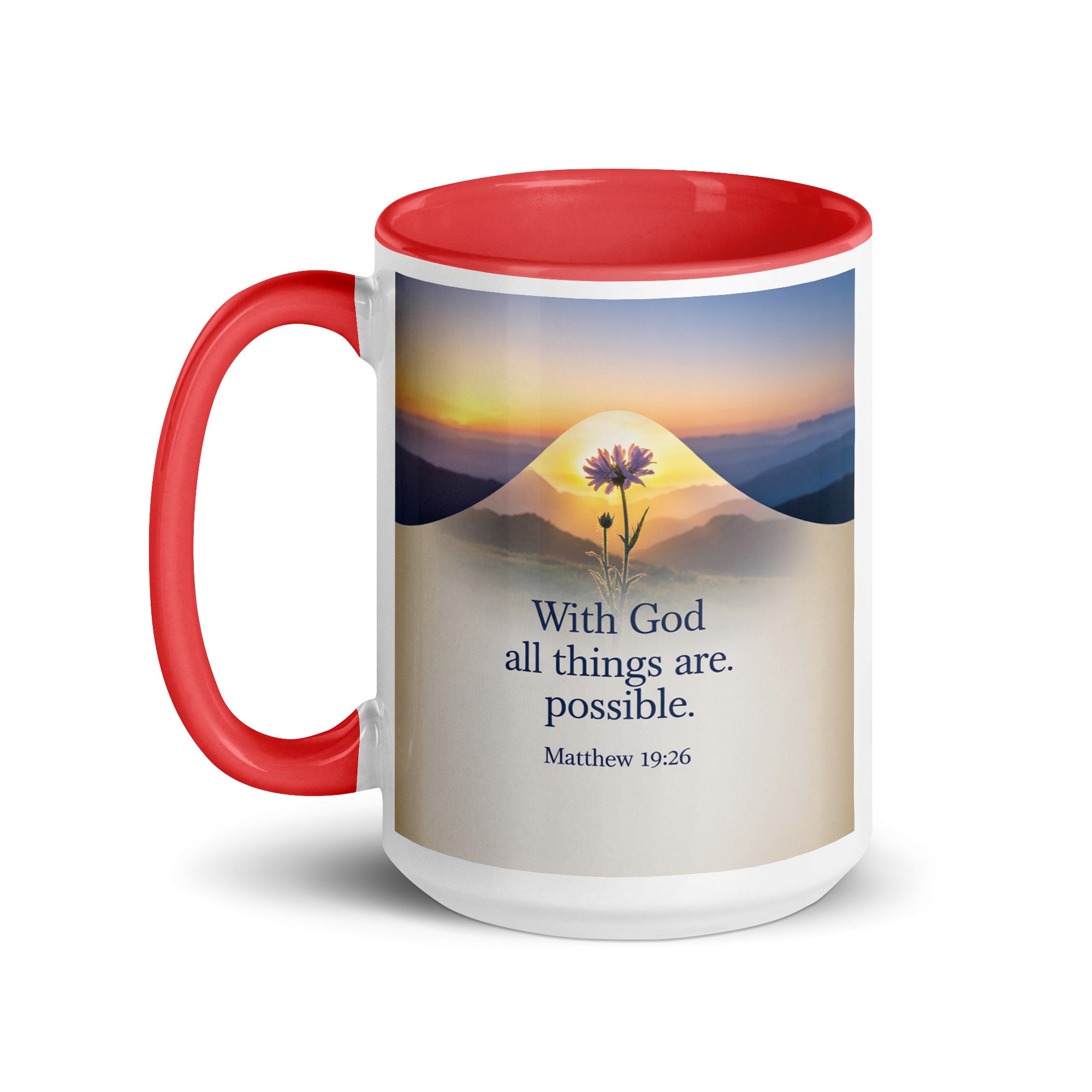 Matthew 19:26 Bible Verse at them White Ceramic Mug with Color Inside