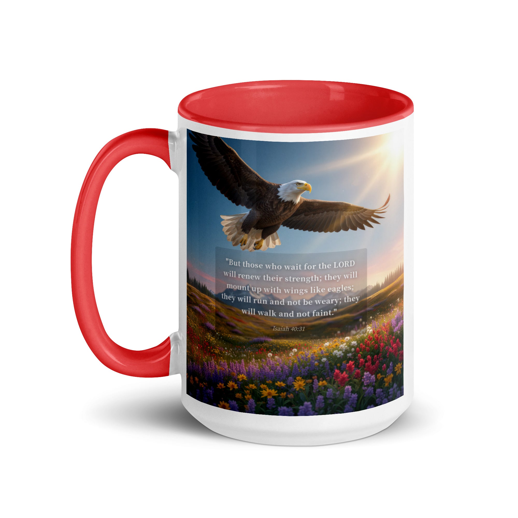 Isaiah 40:31 Bible Verse Who Wait White Ceramic Mug with Color Inside