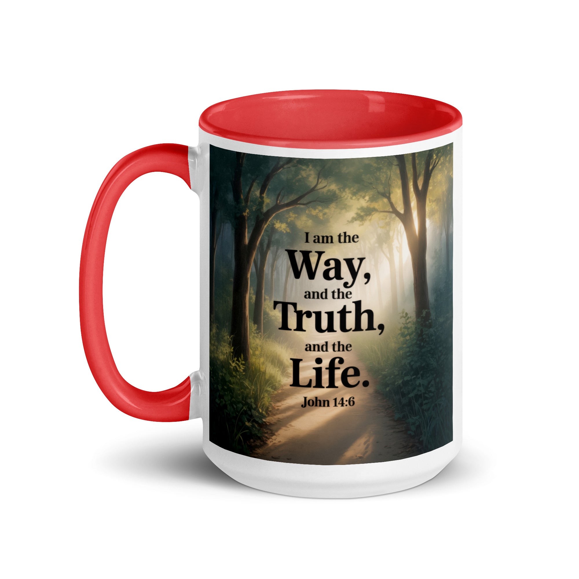 John 14:6 Bible Verse The Life White Ceramic Mug with Color Inside