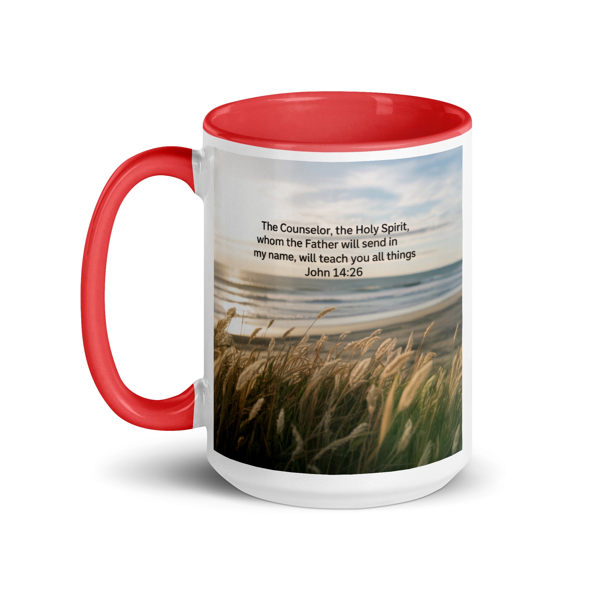 John 14:26 Bible Verse in my name White Ceramic Mug with Color Inside