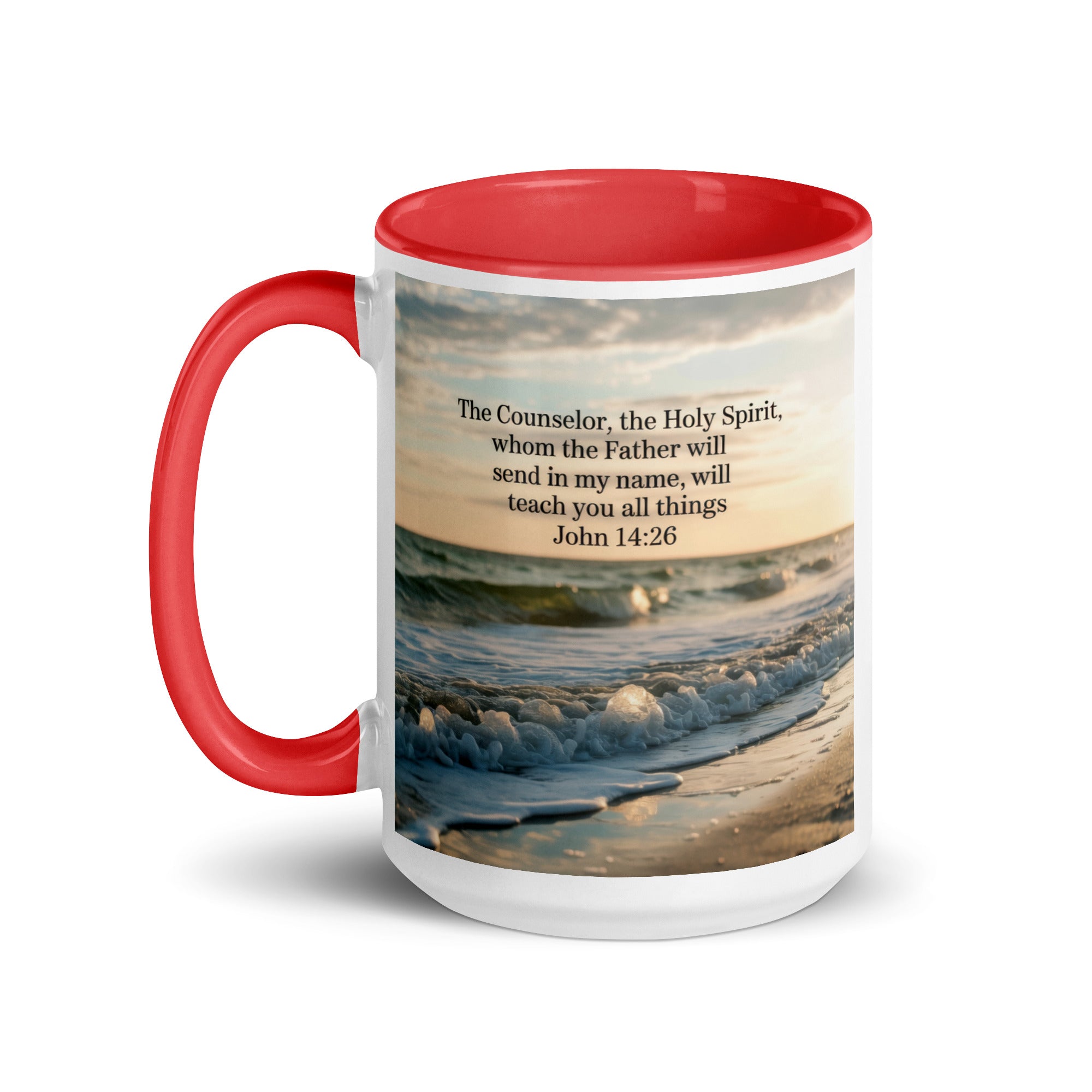John 14:26 Bible Verse You All White Ceramic Mug with Color Inside