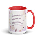 Isaiah 53:5 Bible Verse, by his wounds White Ceramic Mug with Color Inside Red 15 oz
