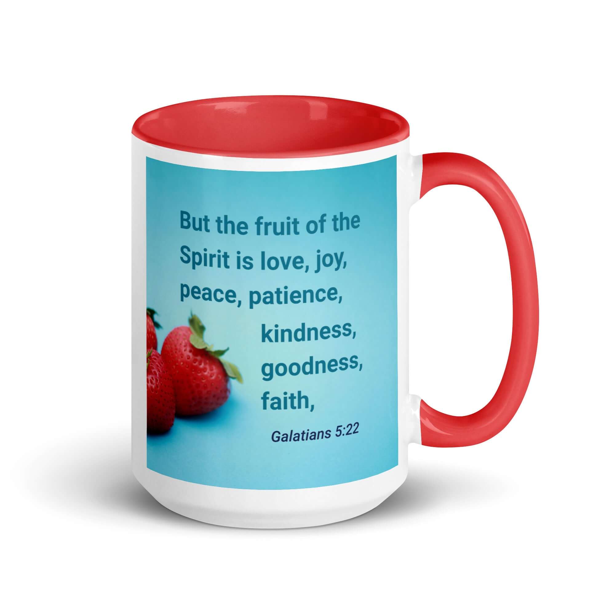 Galatians 5:22 Bible Verse, fruit of the Spirit White Ceramic Mug with Color Inside Red 15 oz