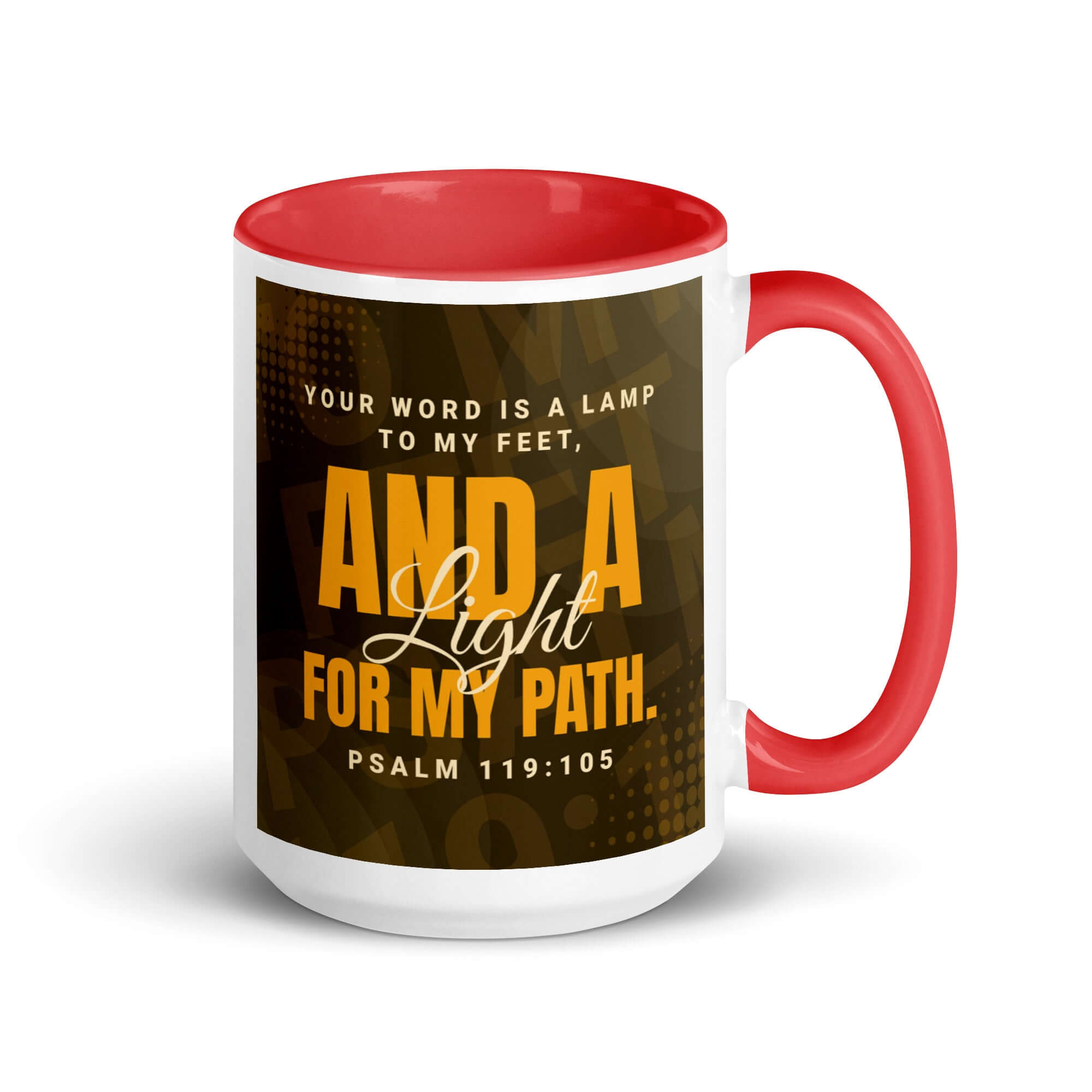 Psalm 119:105 Bible Verse, lamp to my feet White Ceramic Mug with Color Inside Red 15 oz
