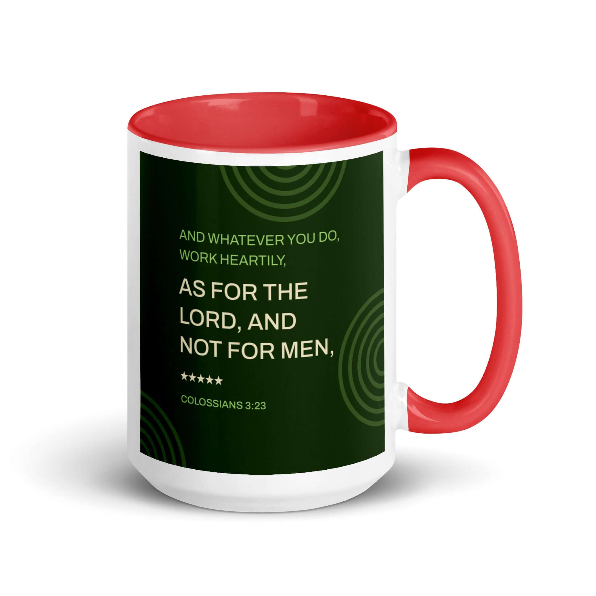 Colossians 3:23 Bible Verse, not for men White Ceramic Mug with Color Inside Red 15 oz