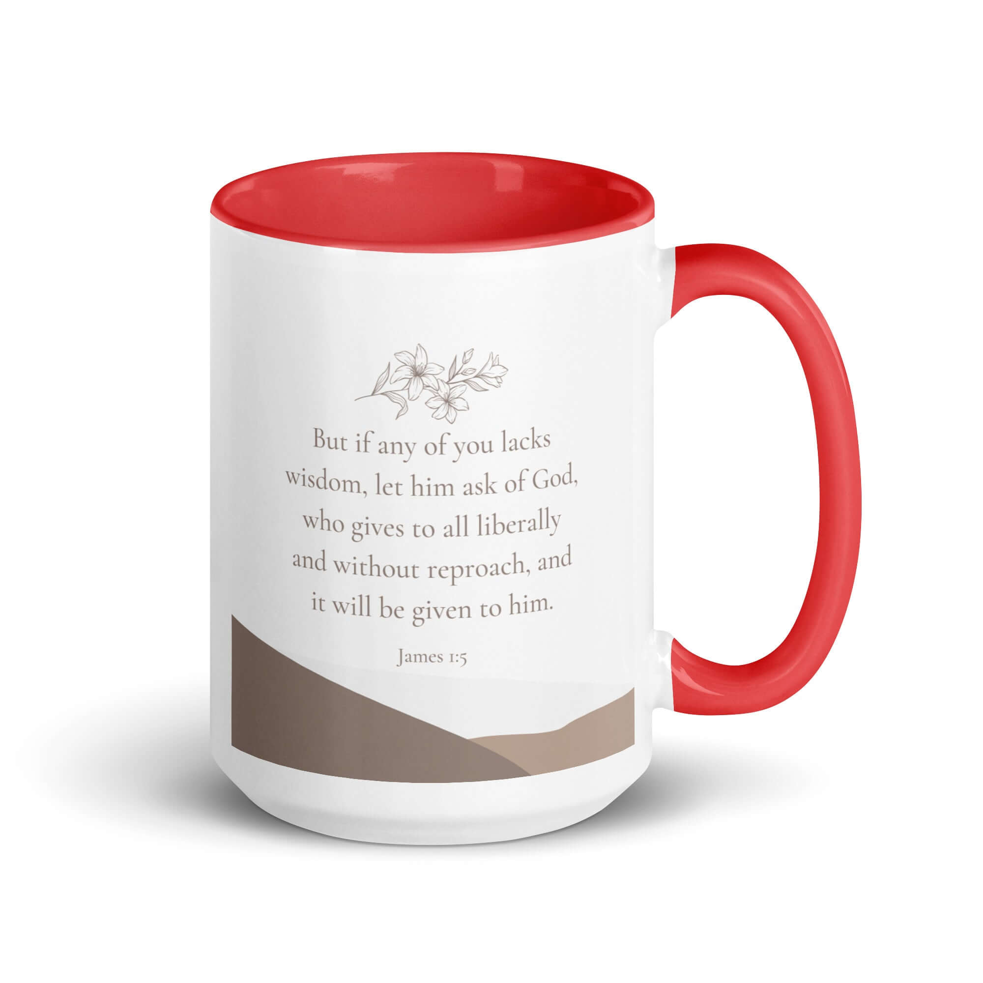 James 1:5 Bible Verse, ask of God White Ceramic Mug with Color Inside Red 15 oz