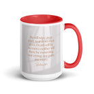 Revelation 21:4 Bible Verse, He will wipe White Ceramic Mug with Color Inside Red 15 oz