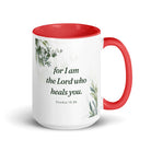 Exodus 15:26 Bible Verse, Gods voice White Ceramic Mug with Color Inside Red 15 oz