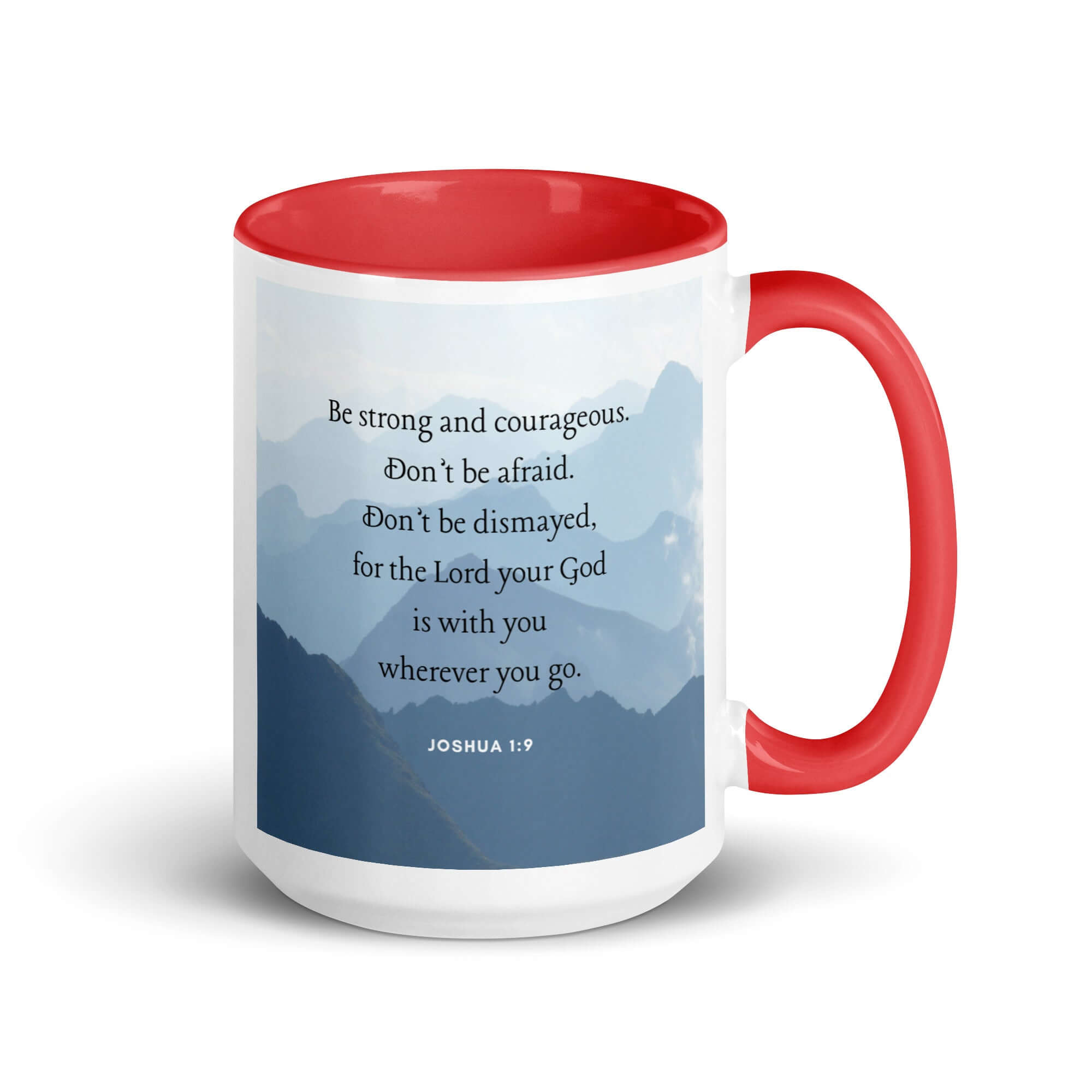 Joshua 1:9 Bible Verse, Courageous White Ceramic Mug with Color Inside Red 15 oz