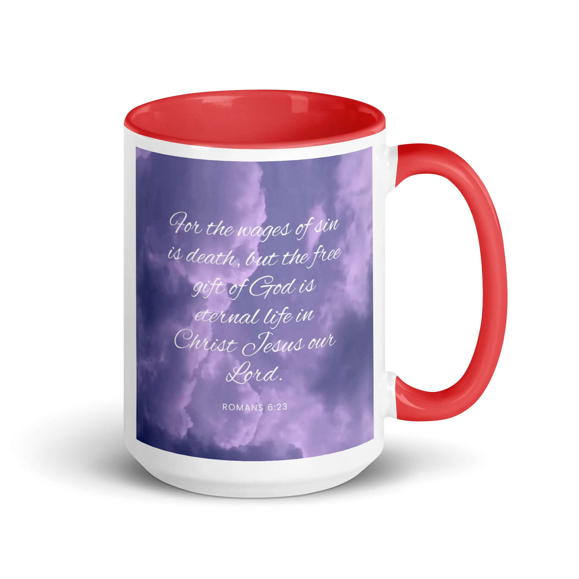 Romans 6:23 Bible Verse, free gift White Ceramic Mug with Color Inside Red 15 oz