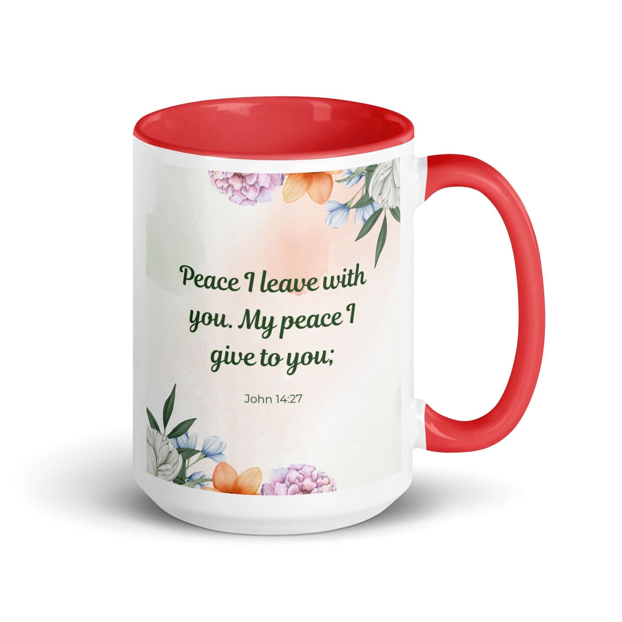John 14:27 Bible Verse, with you White Ceramic Mug with Color Inside Red 15 oz