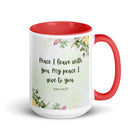 John 14:27 Bible Verse, My peace White Ceramic Mug with Color Inside Red 15 oz
