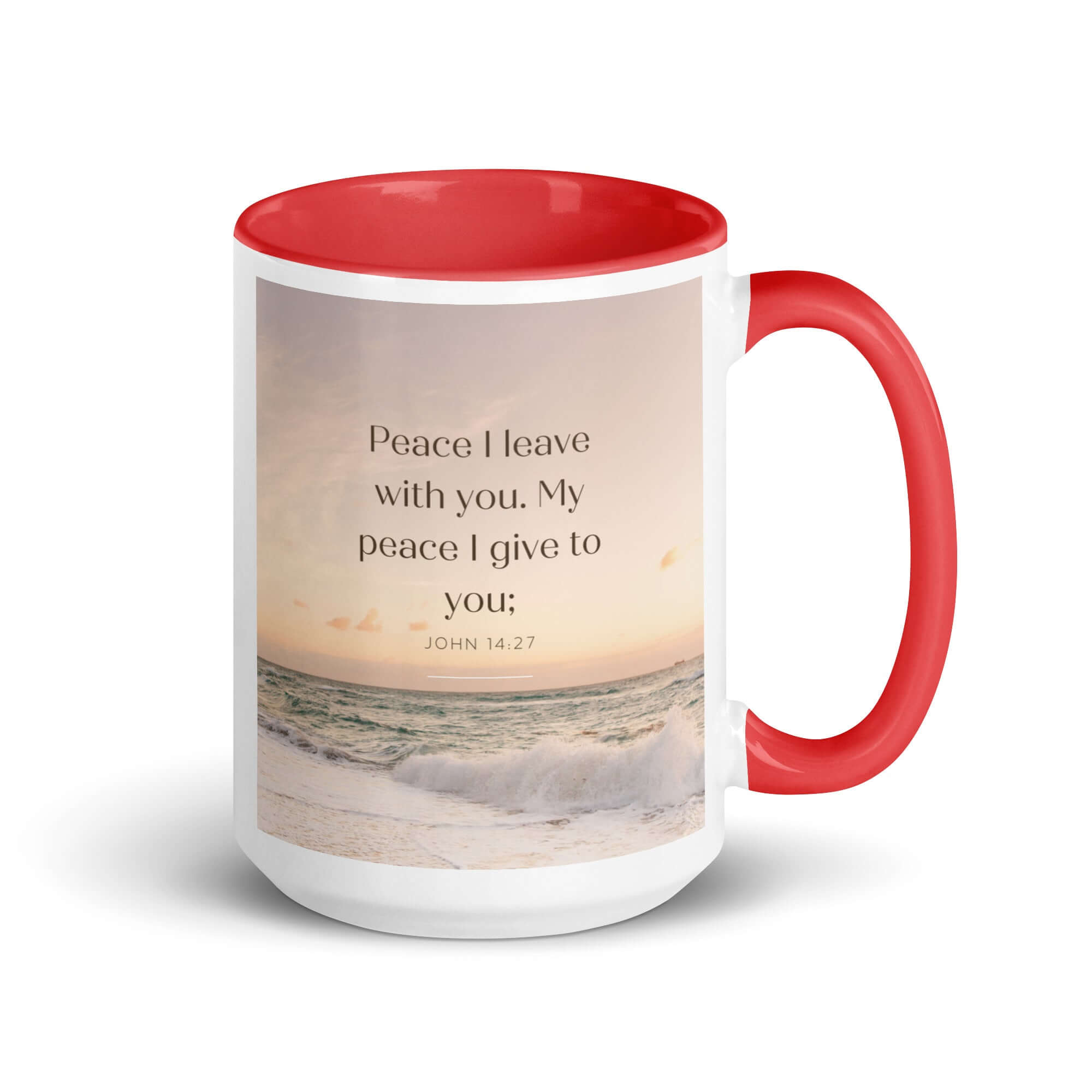 John 14:27 Bible Verse, not as the White Ceramic Mug with Color Inside Red 15 oz